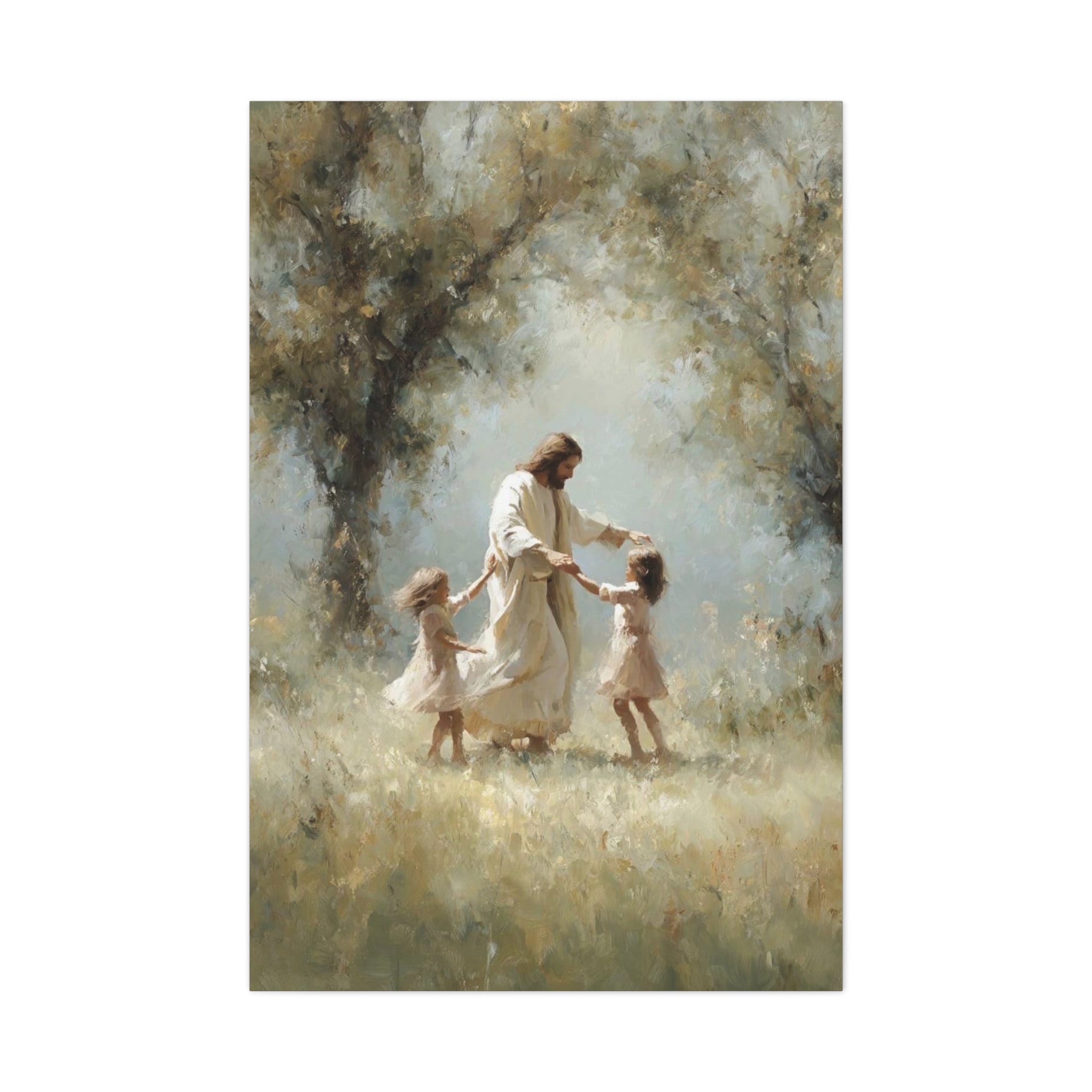 Jesus Dancing with Children Matte Canvas Wall Art — Religious Christian Home Decor
