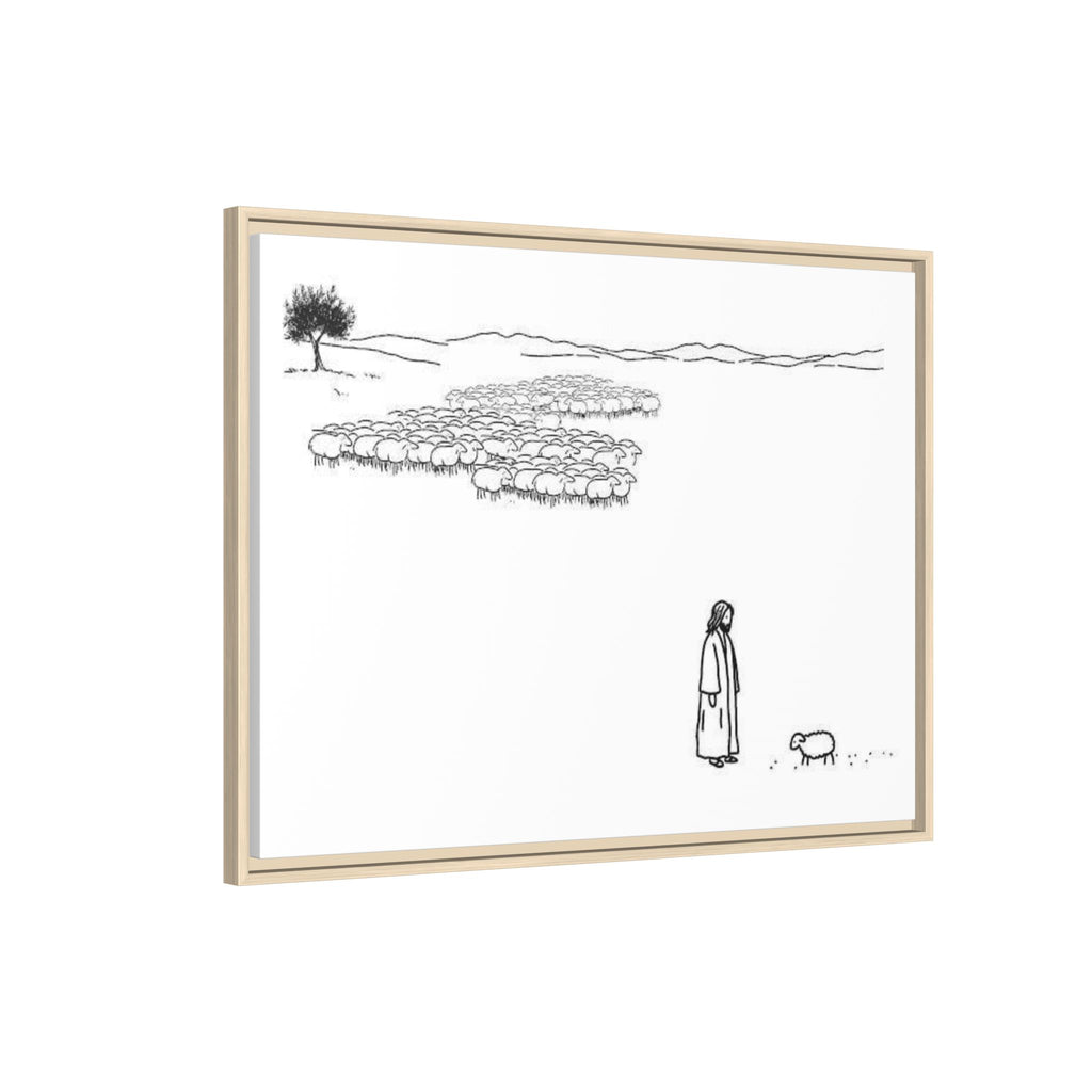 Framed Matte Canvas Print — Minimal The Good Shepherd & Flock Line Art