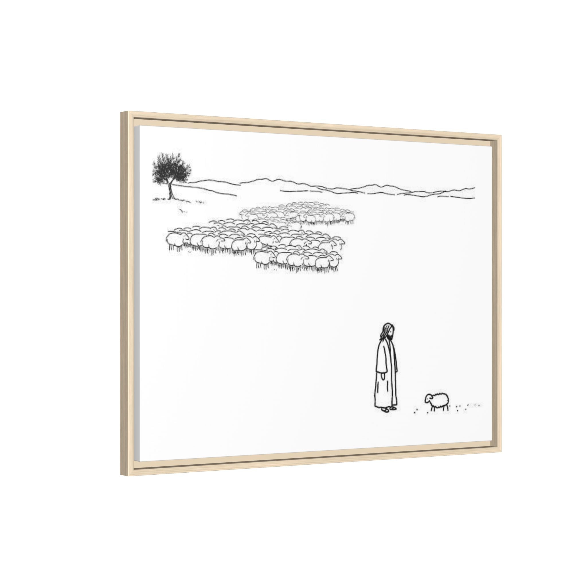 Framed Matte Canvas Print — Minimal The Good Shepherd & Flock Line Art