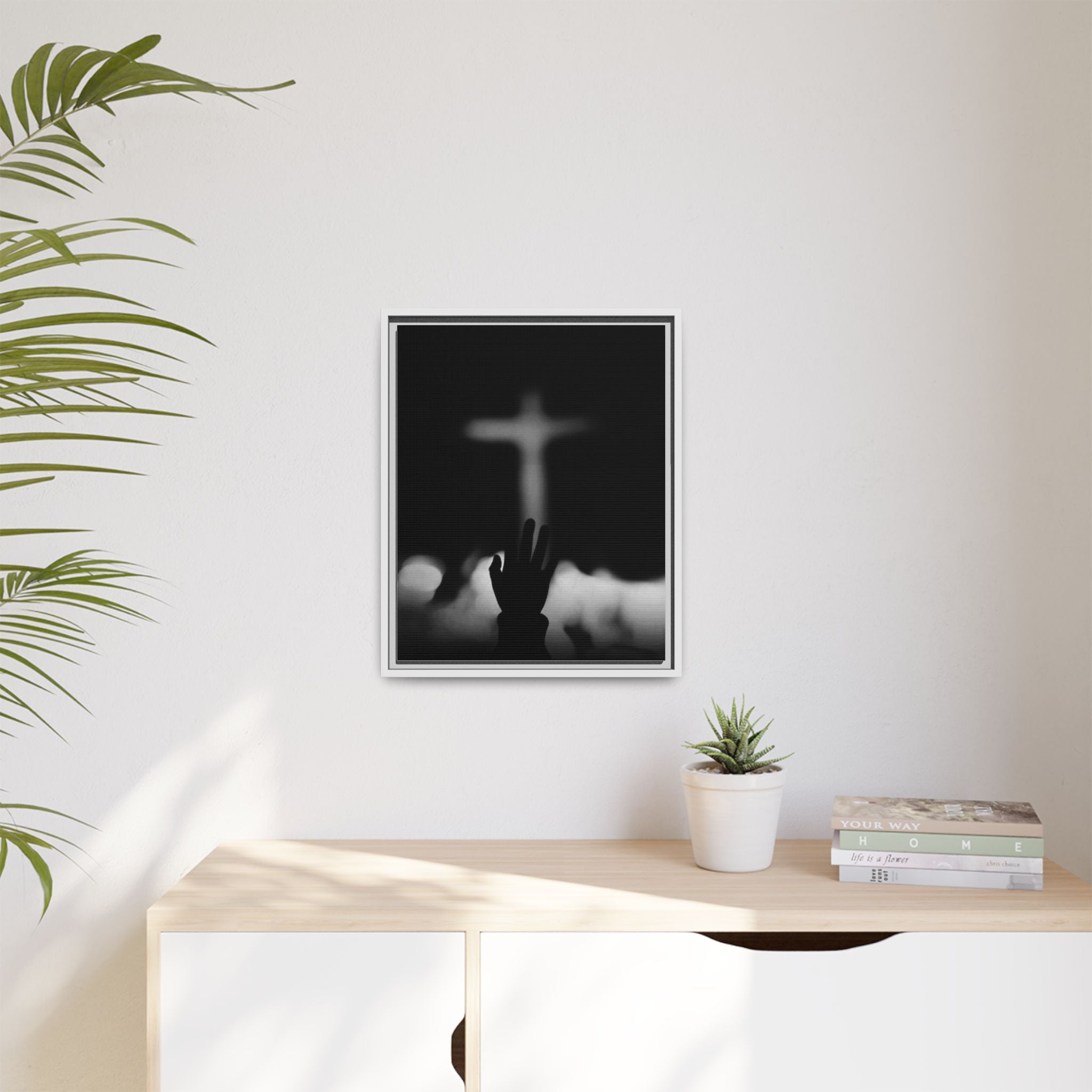 Framed Matte Canvas - Worship Silhouette Cross Wall Art