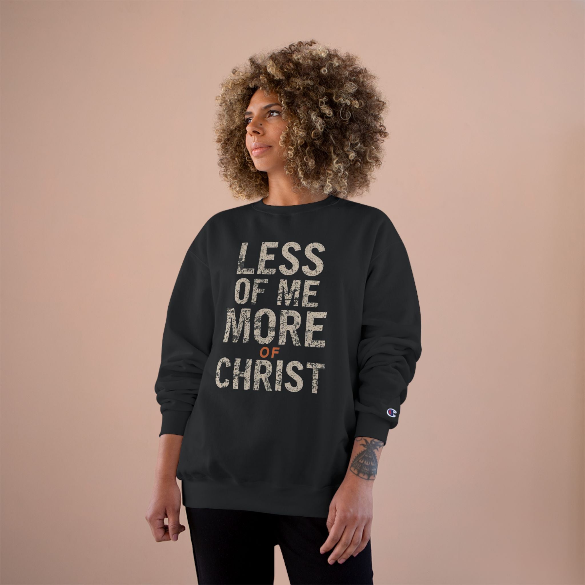 Christian Sweatshirt — "Less of Me, More of Christ" Inspirational Crewneck