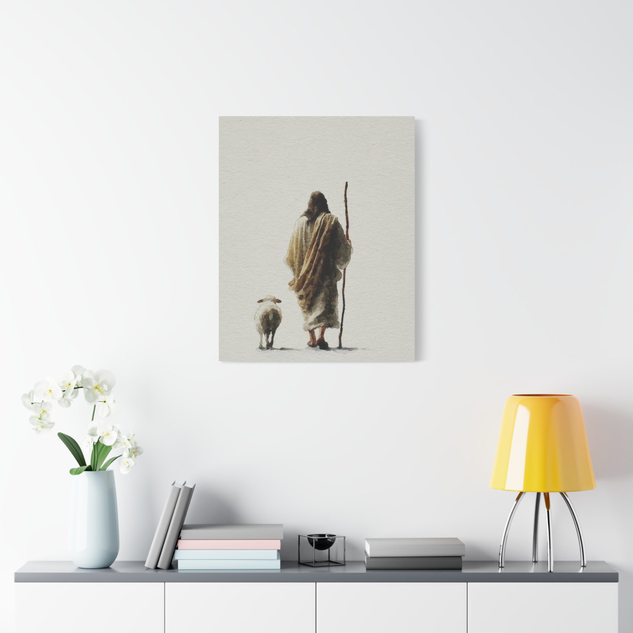 Christian Shepherd Canvas Print – Jesus With Lamb Matte Stretched Wall Art