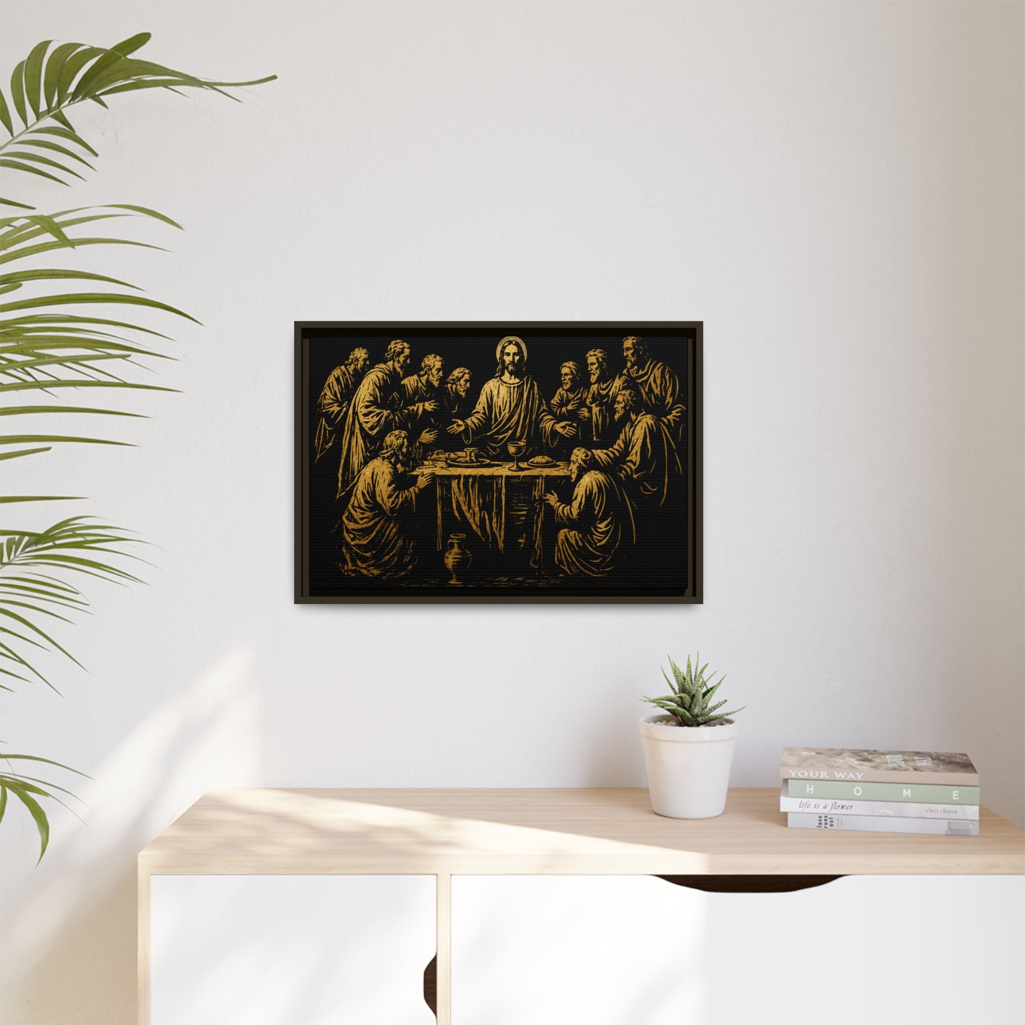 Framed Matte Canvas - The Last Supper Gold Illustration