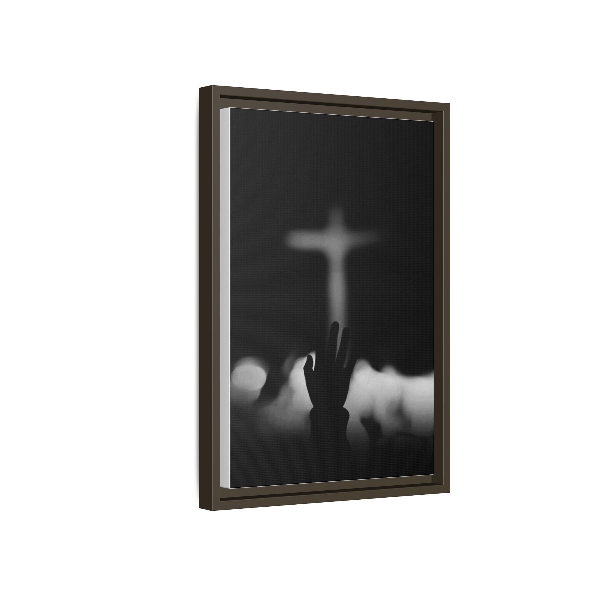 Framed Matte Canvas - Worship Silhouette Cross Wall Art