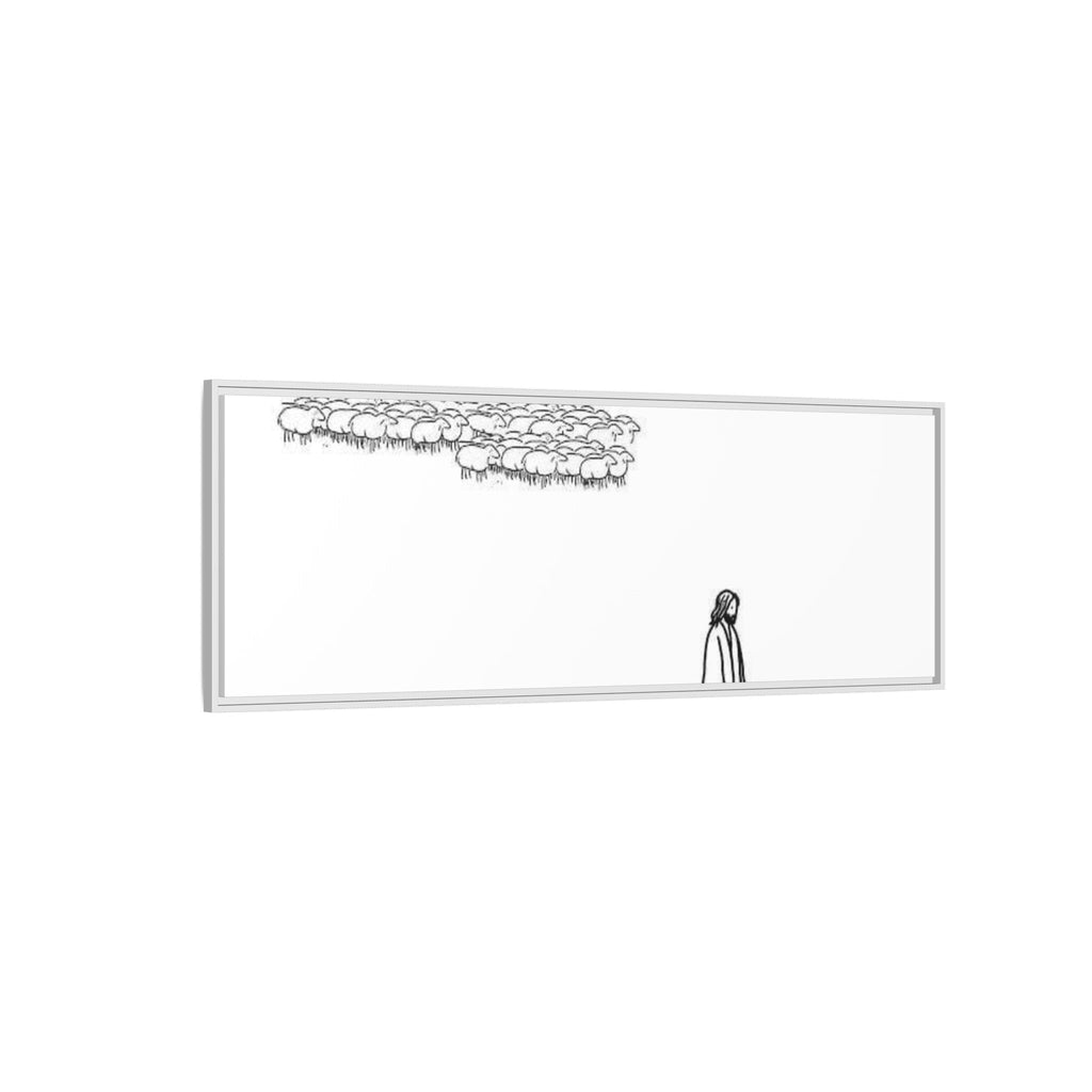 Framed Matte Canvas Print — Minimal The Good Shepherd & Flock Line Art