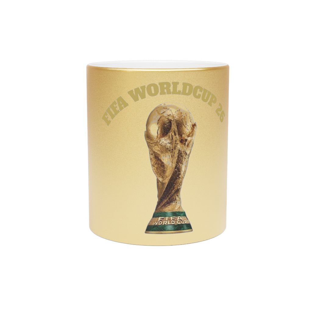 World Cup 26' Trophy Metallic Mug — Silver/Gold Soccer Fan Coffee Cup