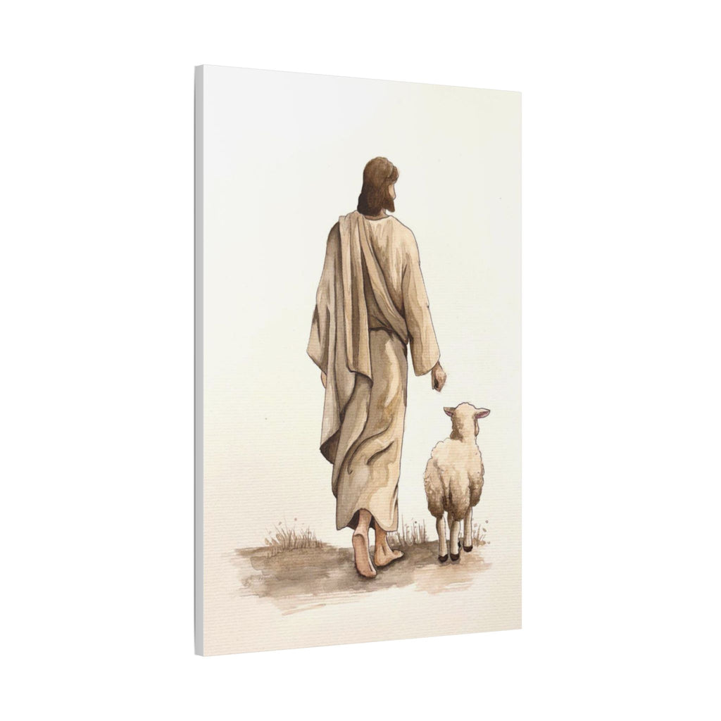 Jesus with Lamb Satin Canvas Wall Art – Christian Religious Stretched Canvas