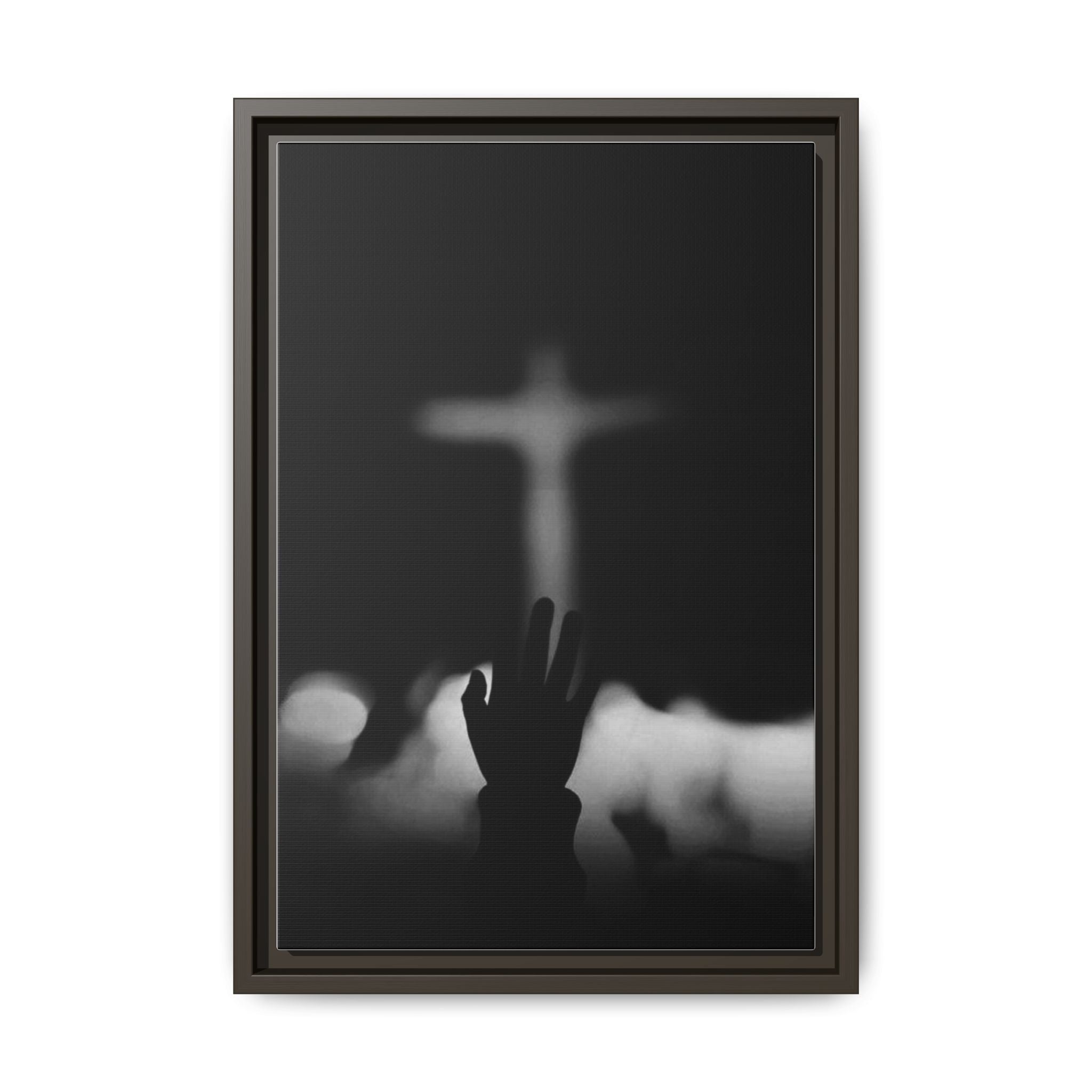 Framed Matte Canvas - Worship Silhouette Cross Wall Art