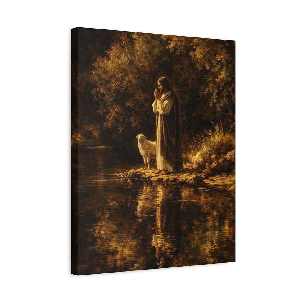 Jesus with Lamb Matte Canvas Wall Art – Peaceful Christian Religious Decor