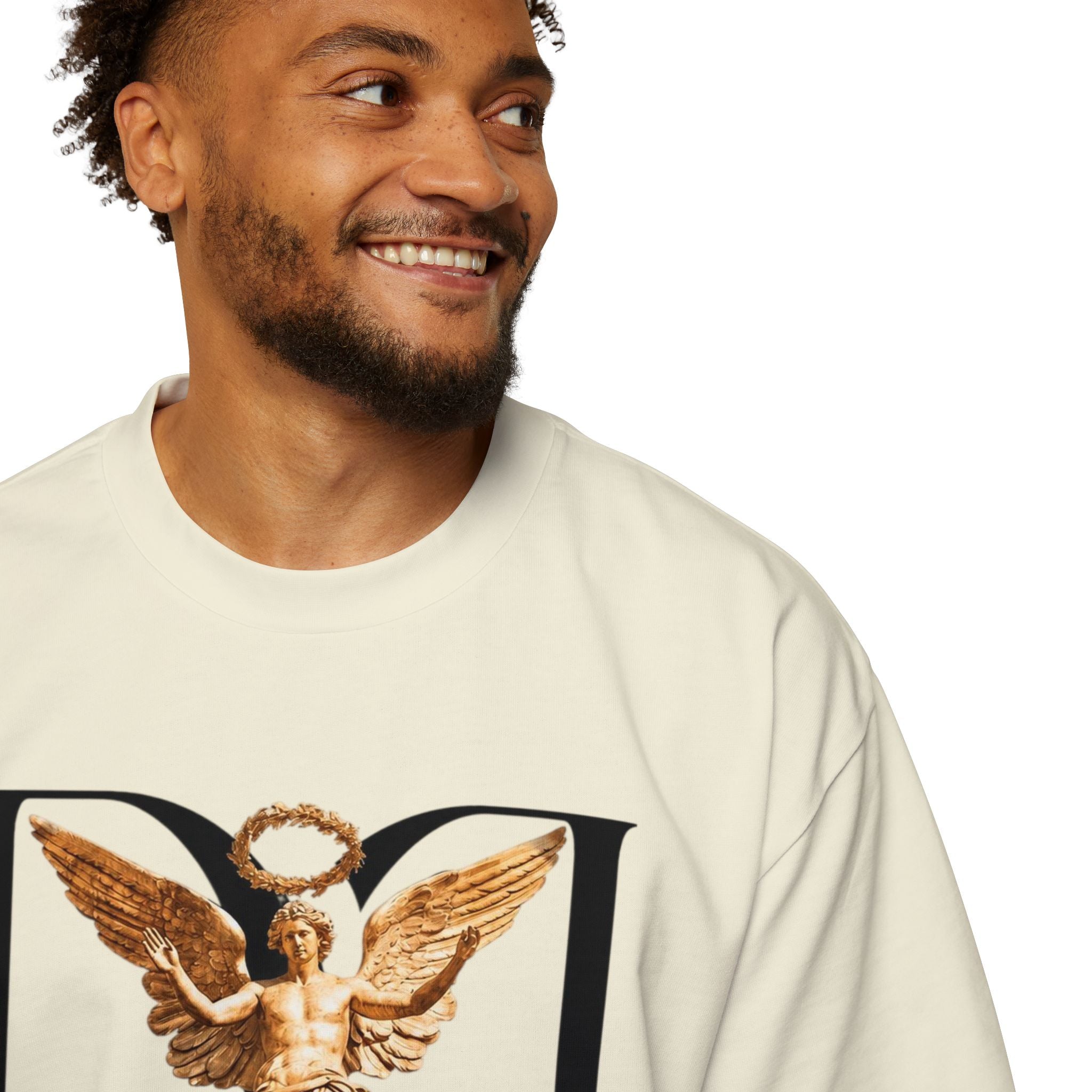 Donum Dei Angel Graphic Tee — Vintage Roman Lettering Men’s Oversized T‑Shirt