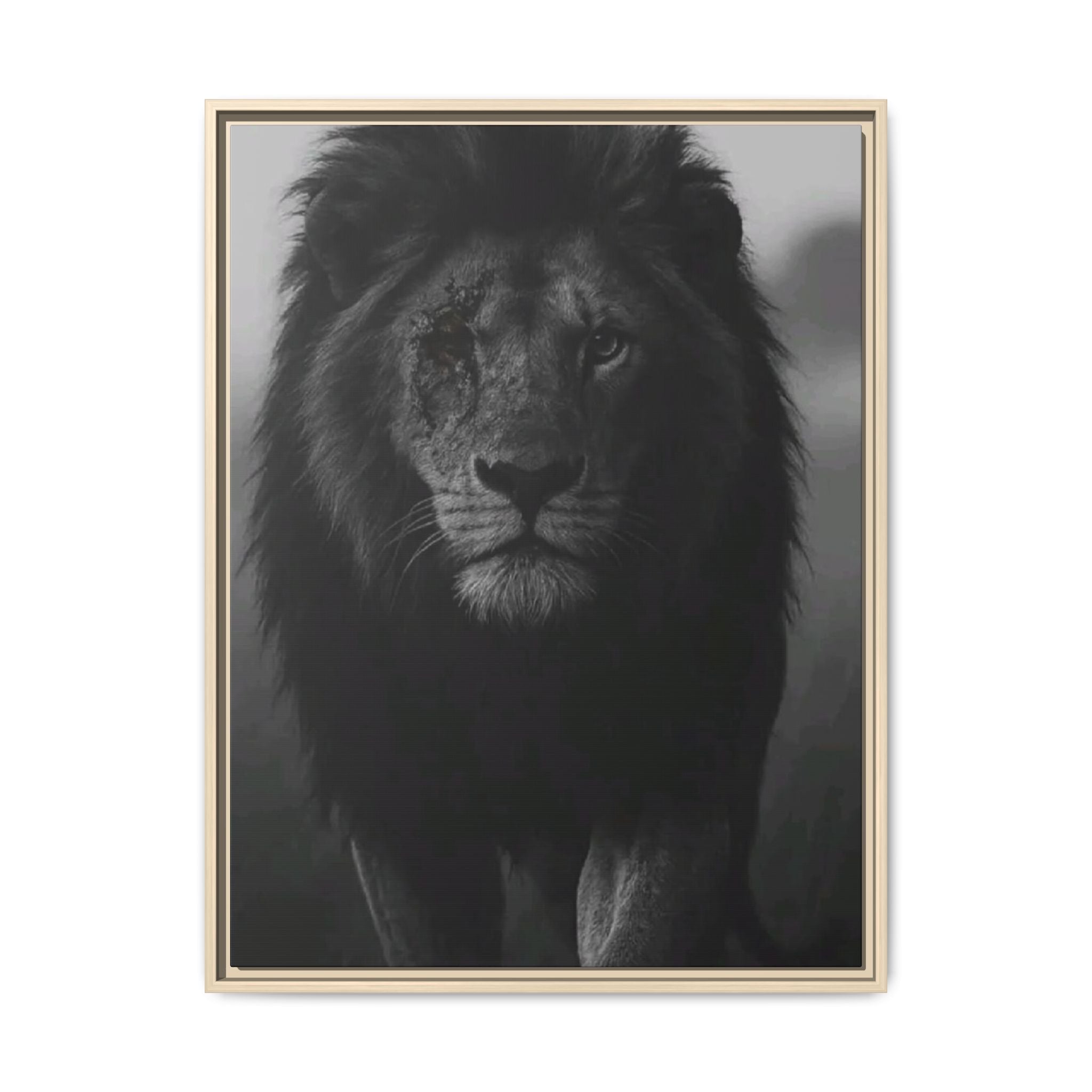 Framed Matte Canvas Lion Wall Art – Black & White Majestic Lion Print