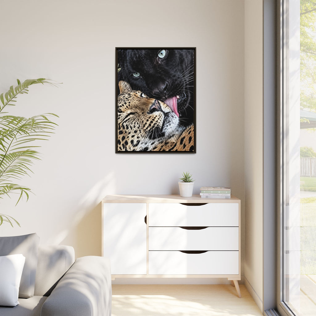 Big Cat Portrait Matte Canvas Framed — 'Perfect' Love-Themed Multi-Color Wall Art