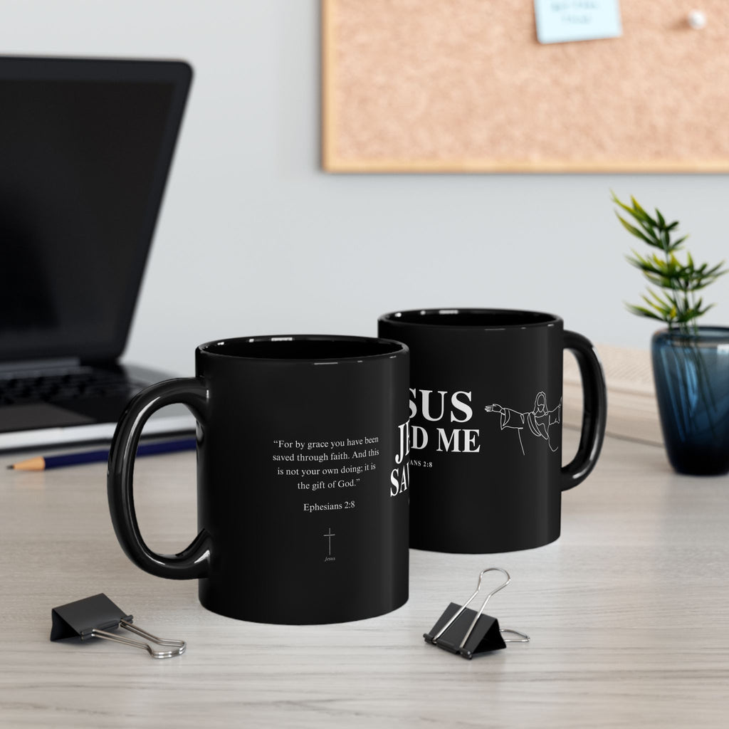 Jesus Saved Me Black Coffee Mug (11oz & 15oz) — Christian Faith Scripture Ephesians 2:8