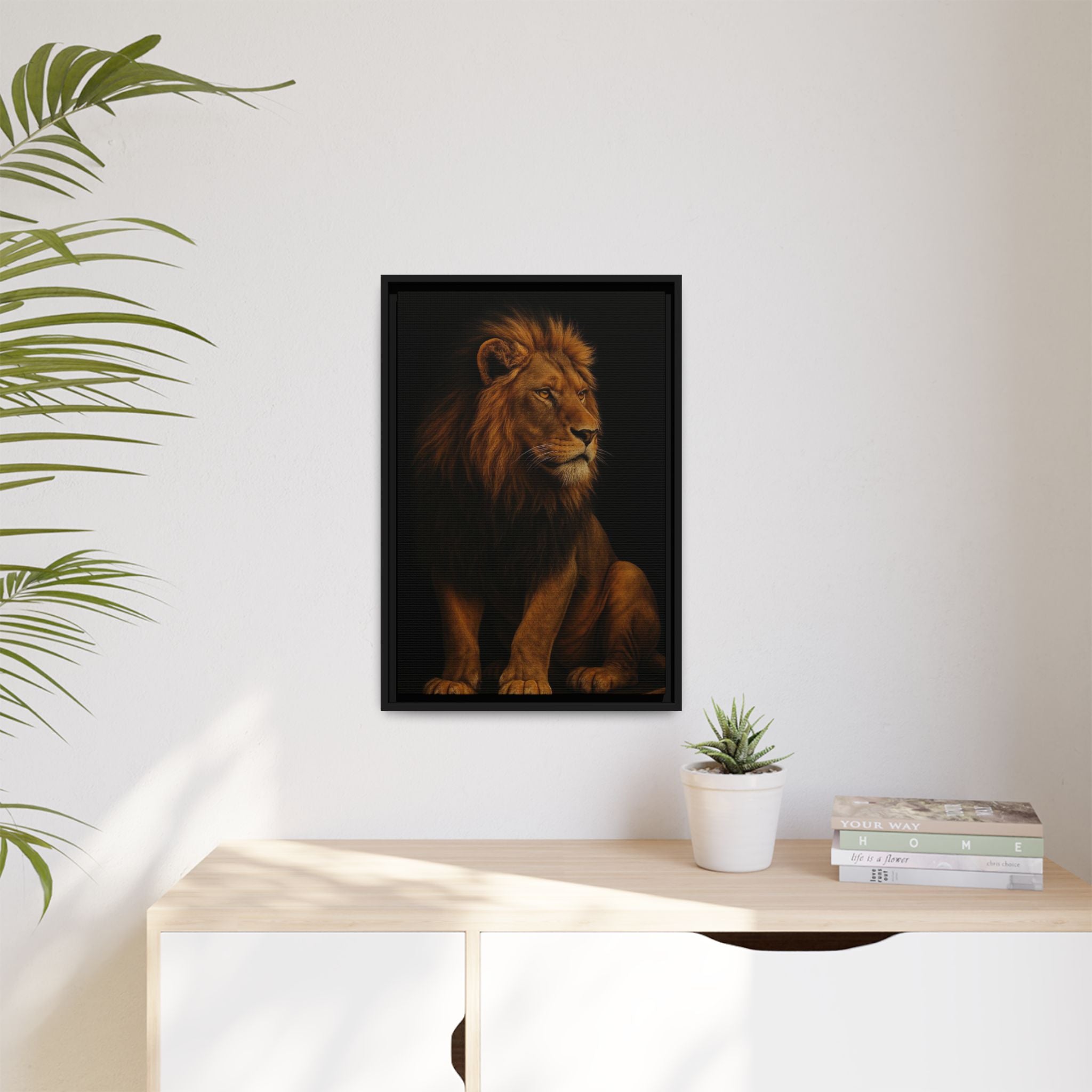 Majestic Lion Framed Canvas Wall Art — Matte Multi-Color