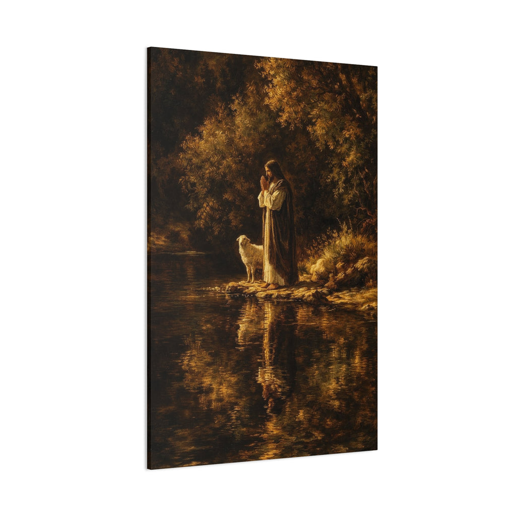 Jesus with Lamb Matte Canvas Wall Art – Peaceful Christian Religious Decor