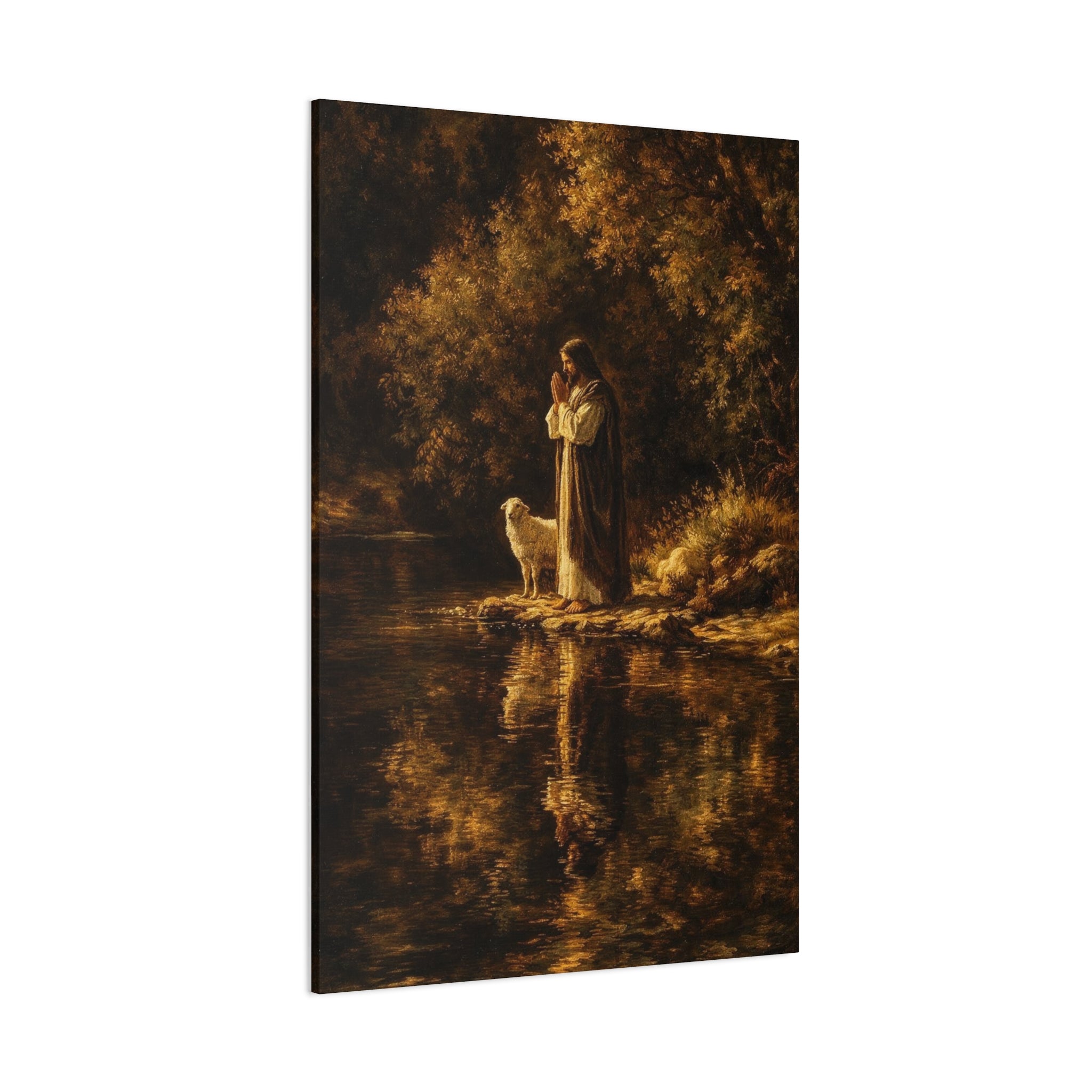 Jesus with Lamb Matte Canvas Wall Art – Peaceful Christian Religious Decor