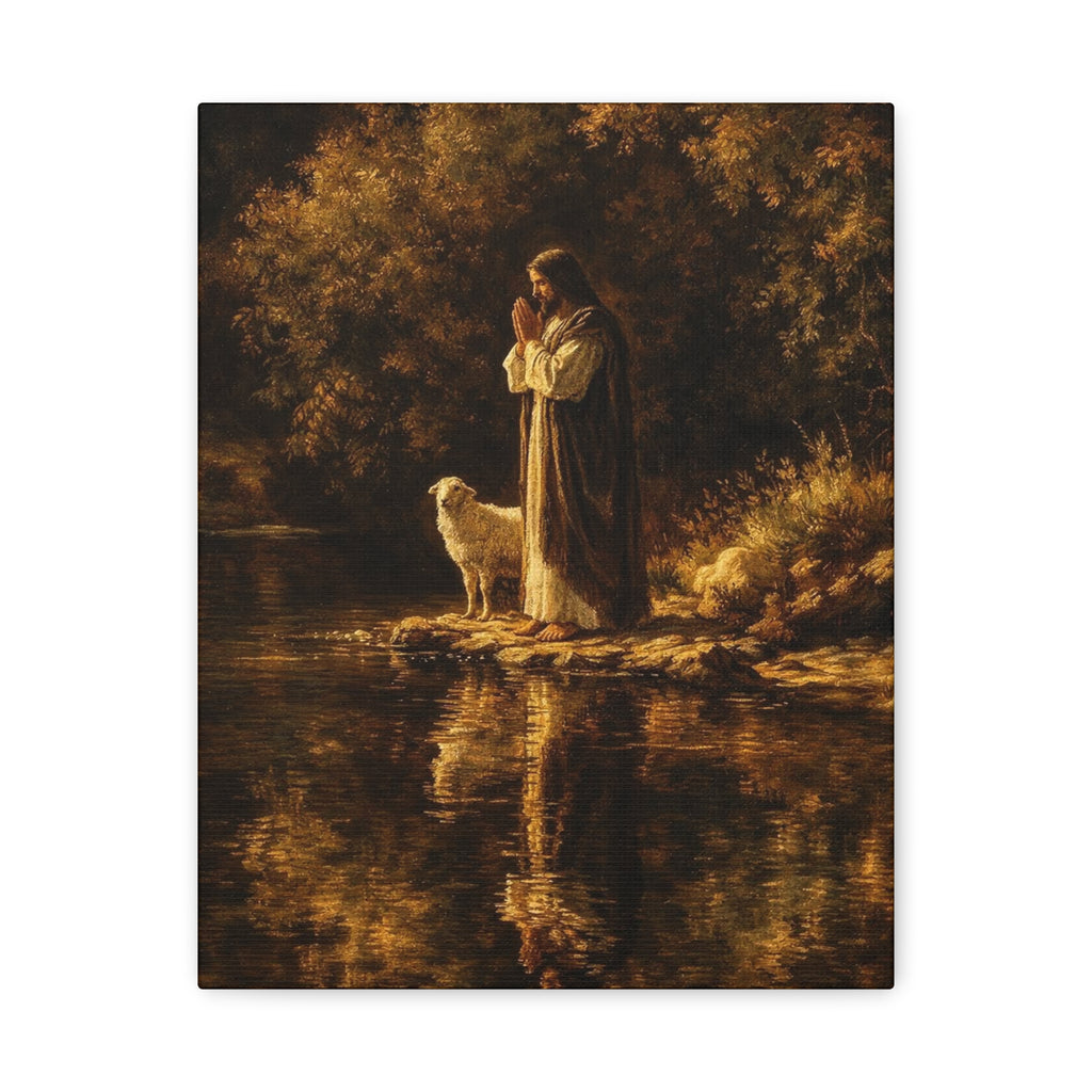 Jesus with Lamb Matte Canvas Wall Art – Peaceful Christian Religious Decor
