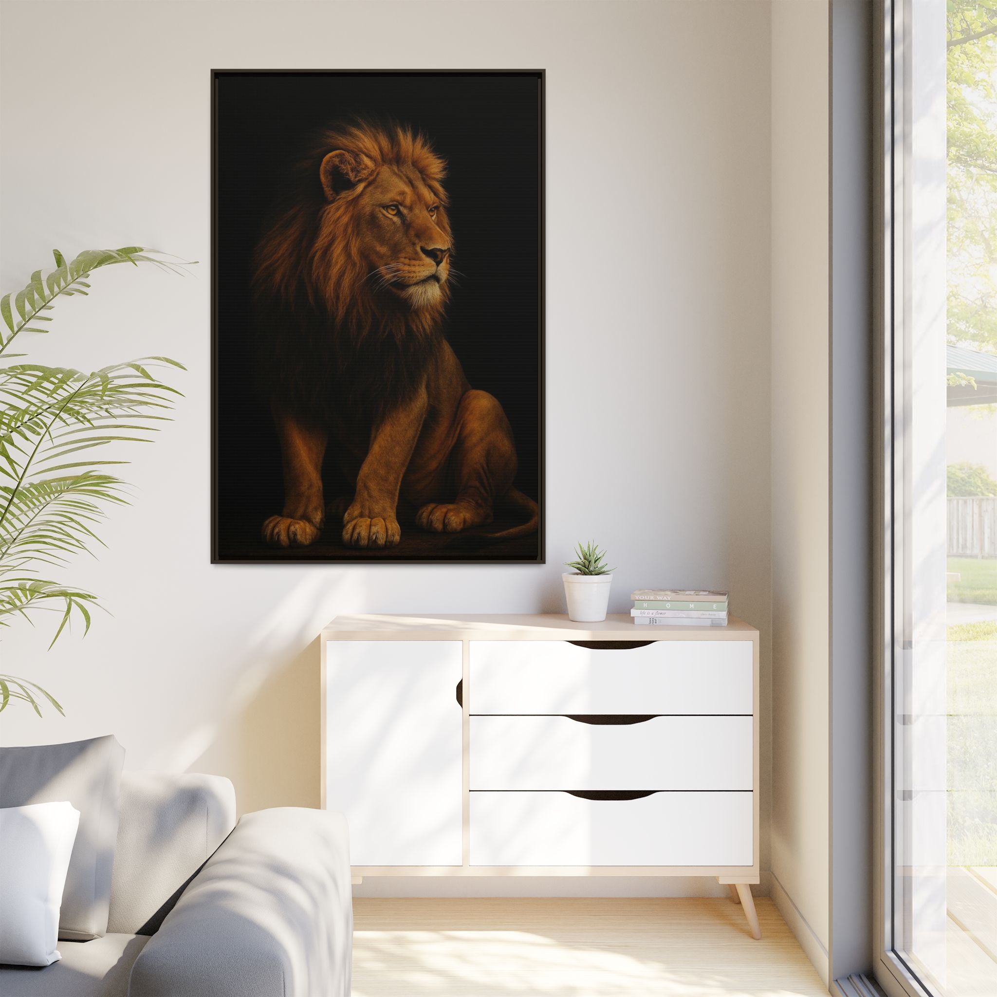 Majestic Lion Framed Canvas Wall Art — Matte Multi-Color
