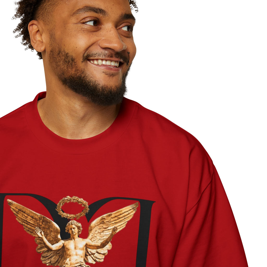 Donum Dei Angel Graphic Tee — Vintage Roman Lettering Men’s Oversized T‑Shirt