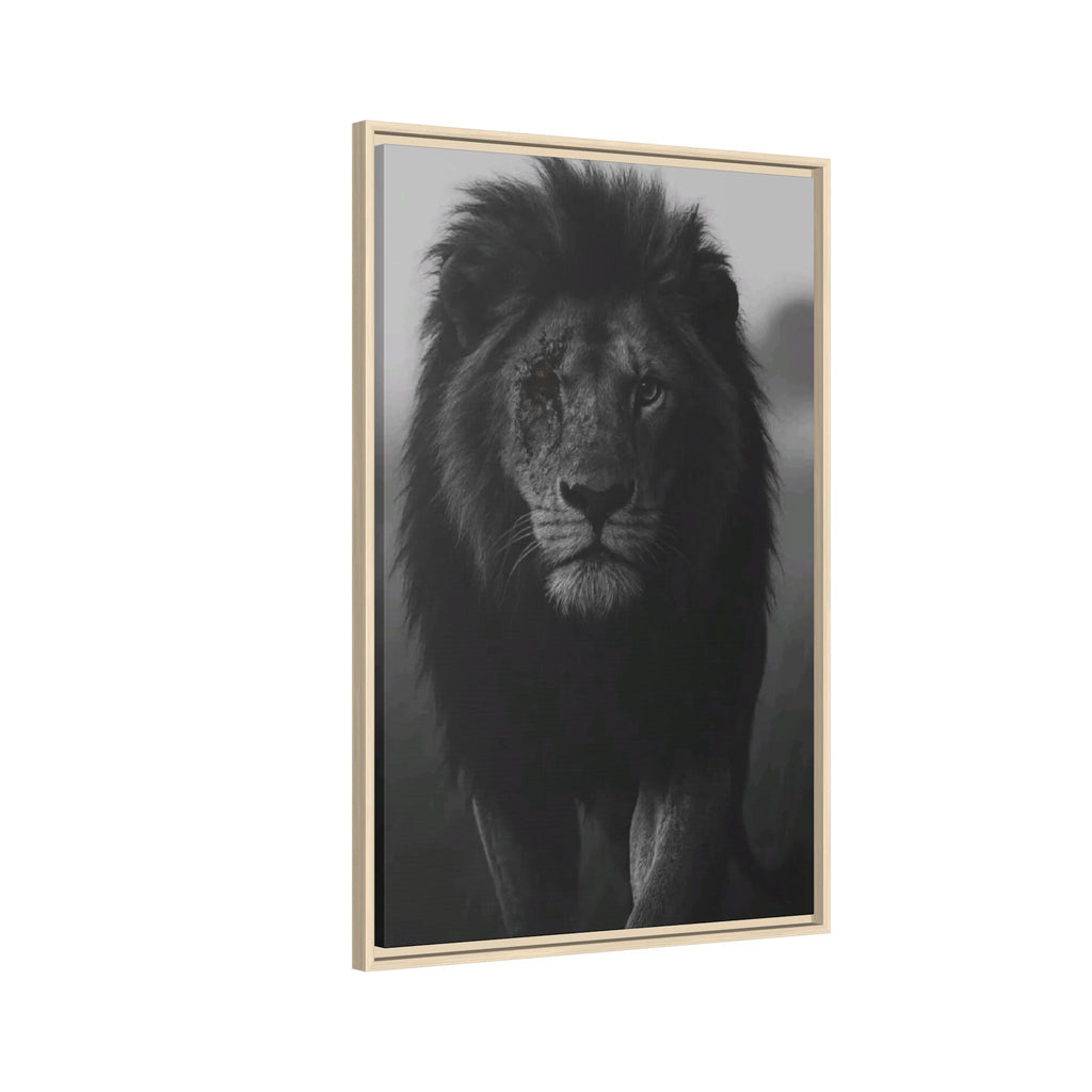 Framed Matte Canvas Lion Wall Art – Black & White Majestic Lion Print