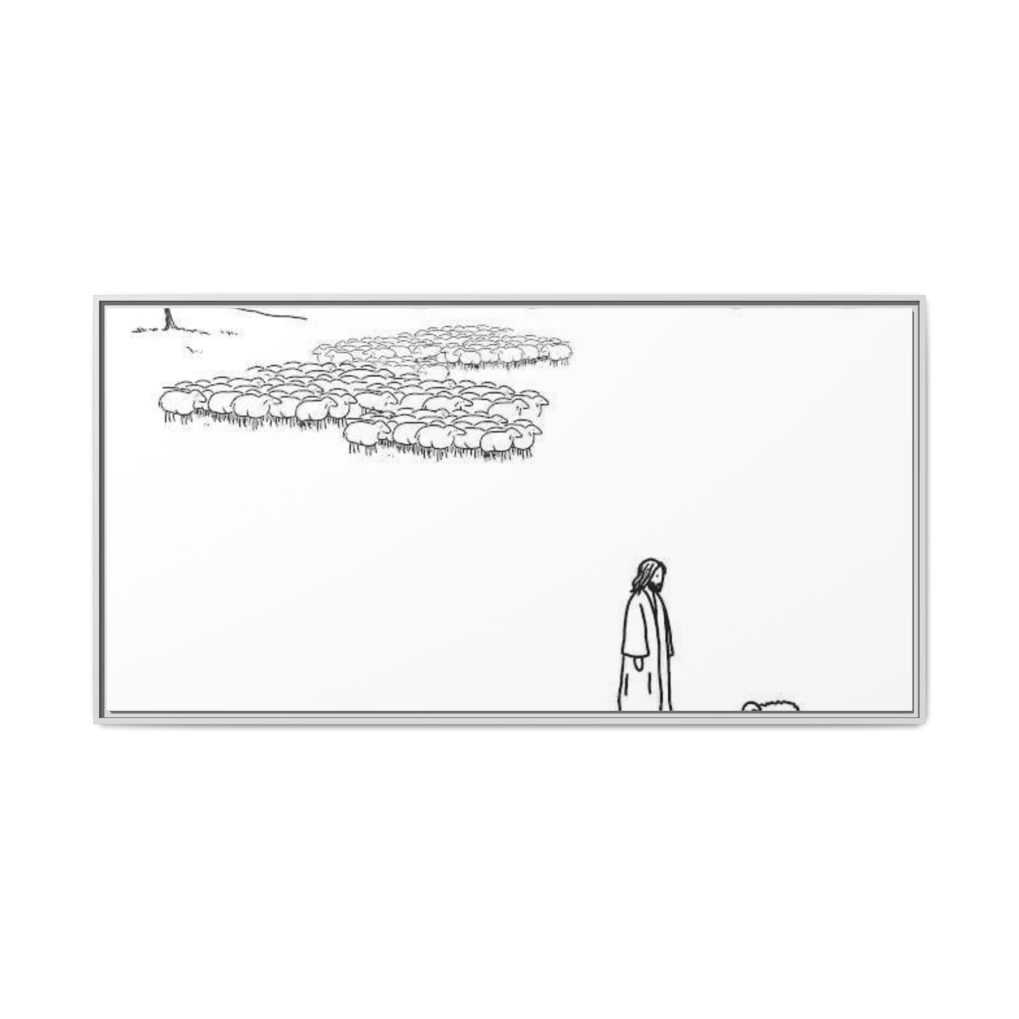 Framed Matte Canvas Print — Minimal The Good Shepherd & Flock Line Art