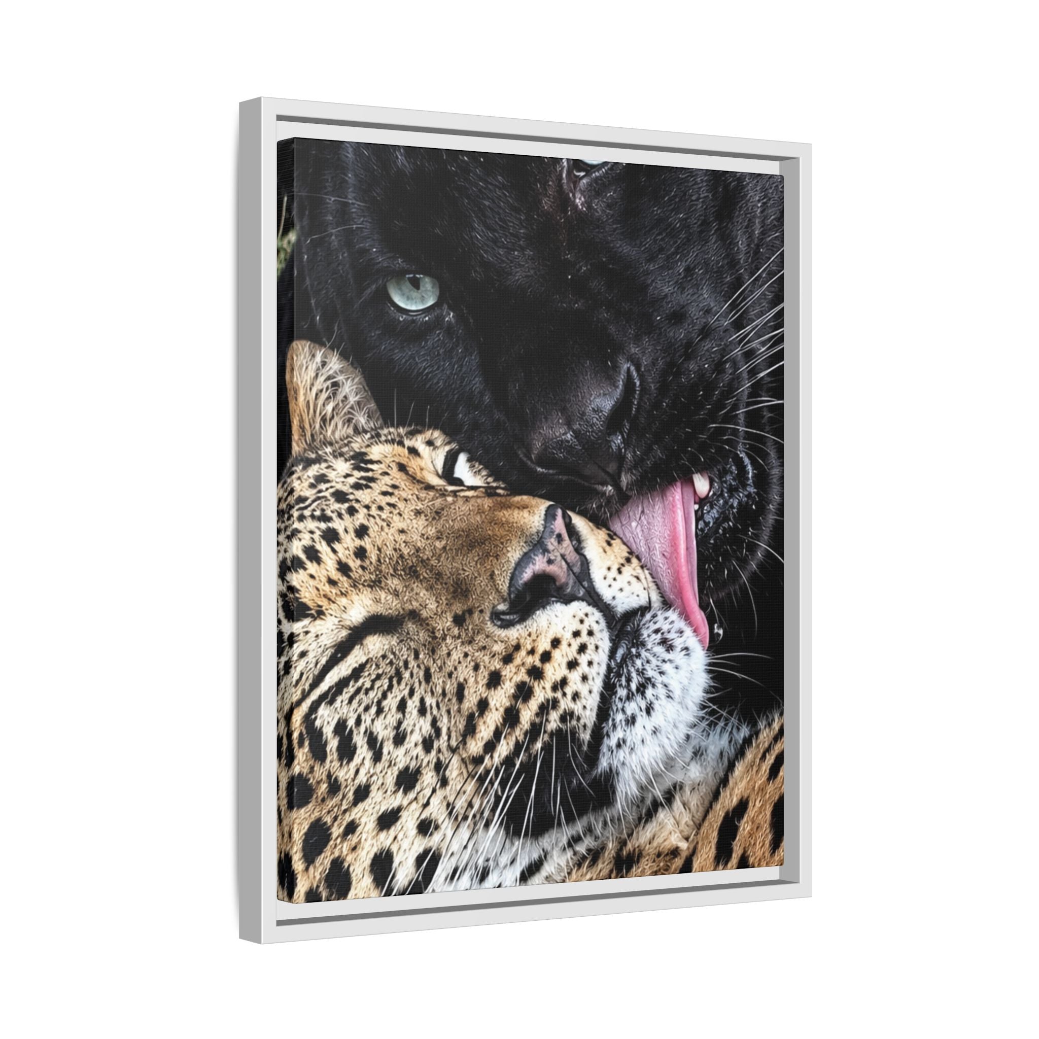 Big Cat Portrait Matte Canvas Framed — 'Perfect' Love-Themed Multi-Color Wall Art
