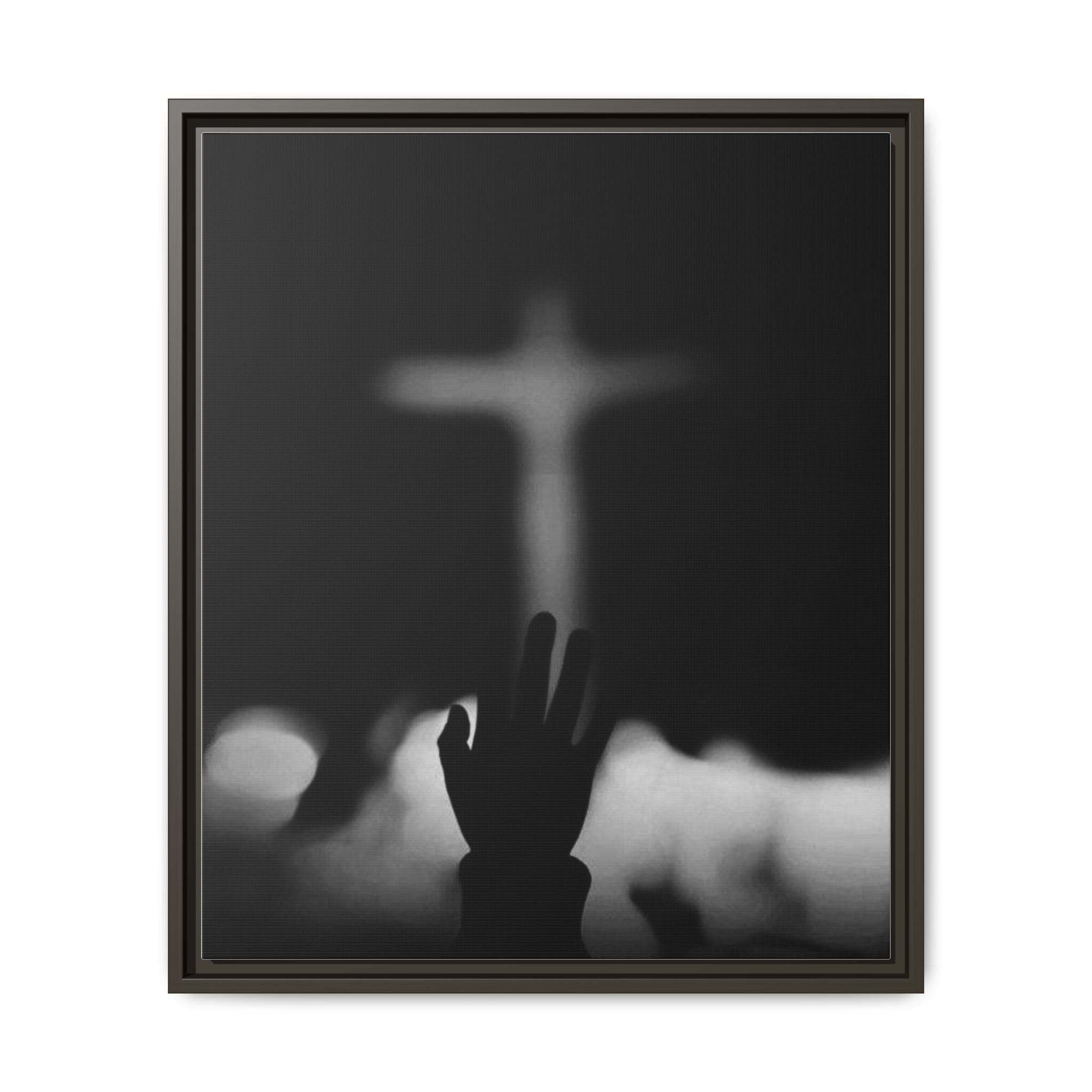 Framed Matte Canvas - Worship Silhouette Cross Wall Art