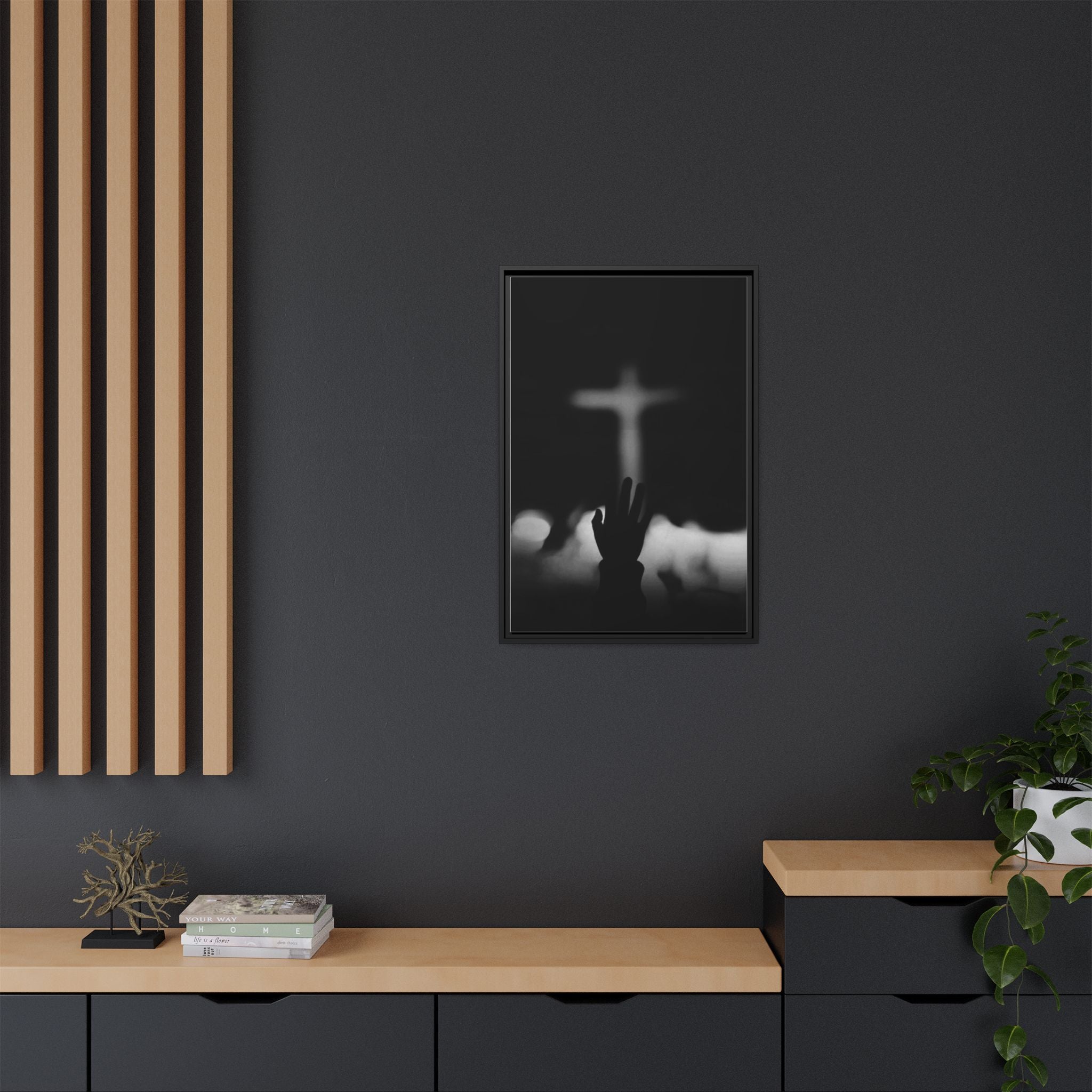 Framed Matte Canvas - Worship Silhouette Cross Wall Art