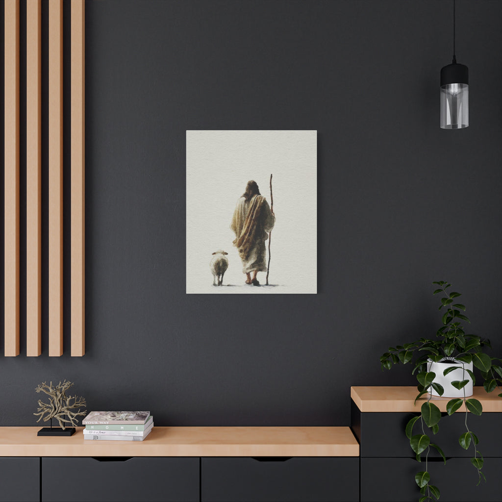 Christian Shepherd Canvas Print – Jesus With Lamb Matte Stretched Wall Art