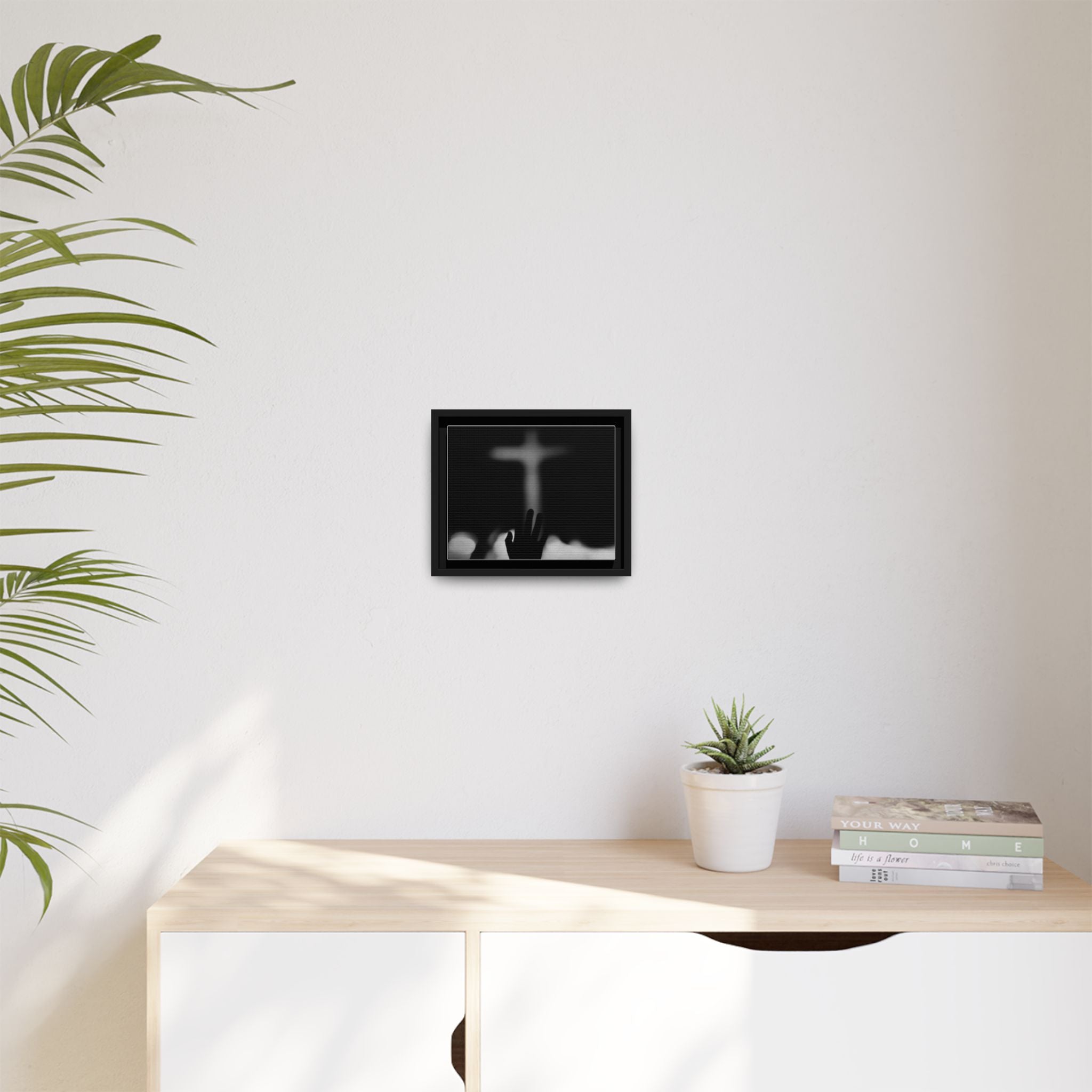 Framed Matte Canvas - Worship Silhouette Cross Wall Art