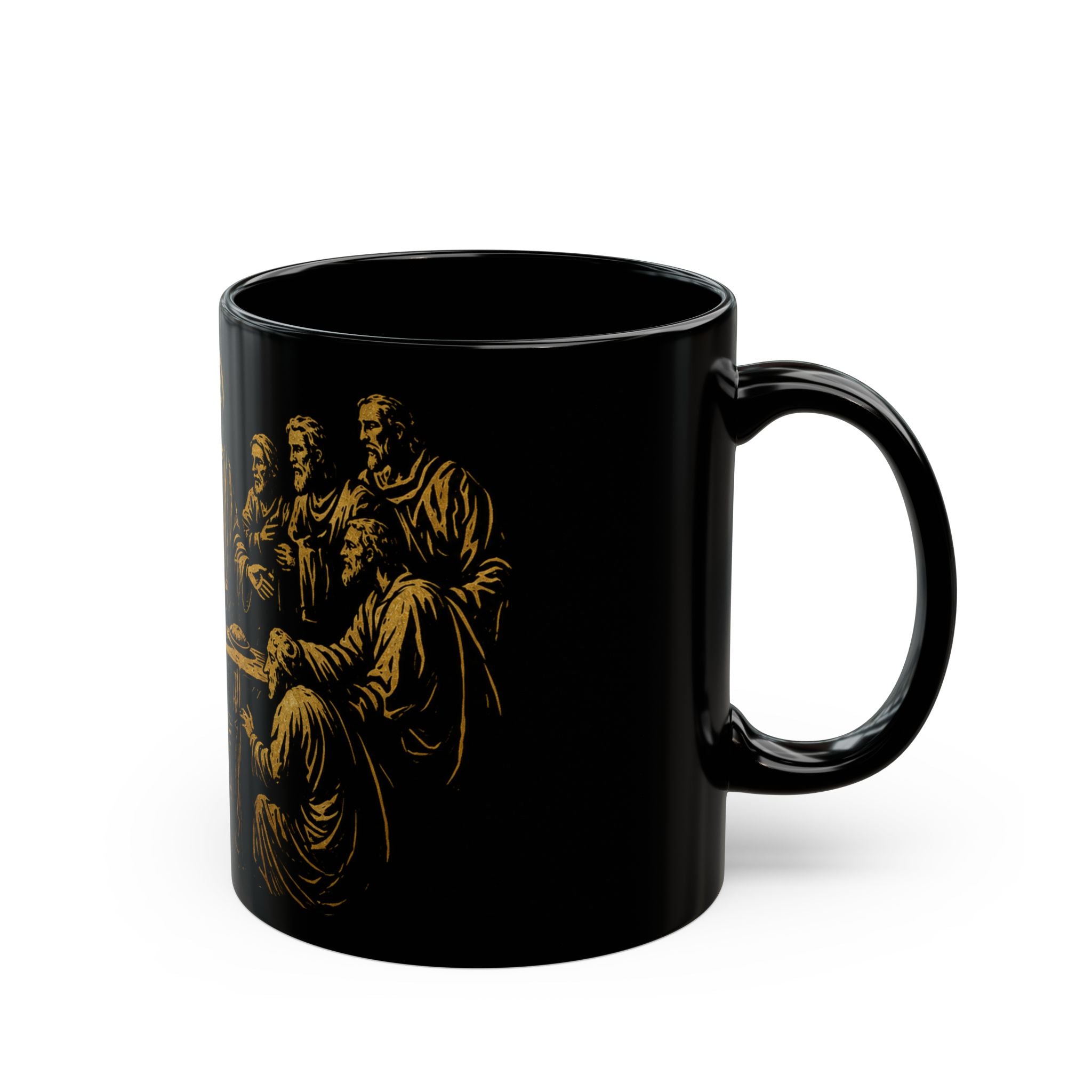 The Last Supper Black Ceramic Mug — Gold Religious Coffee Cup (11oz/15oz)