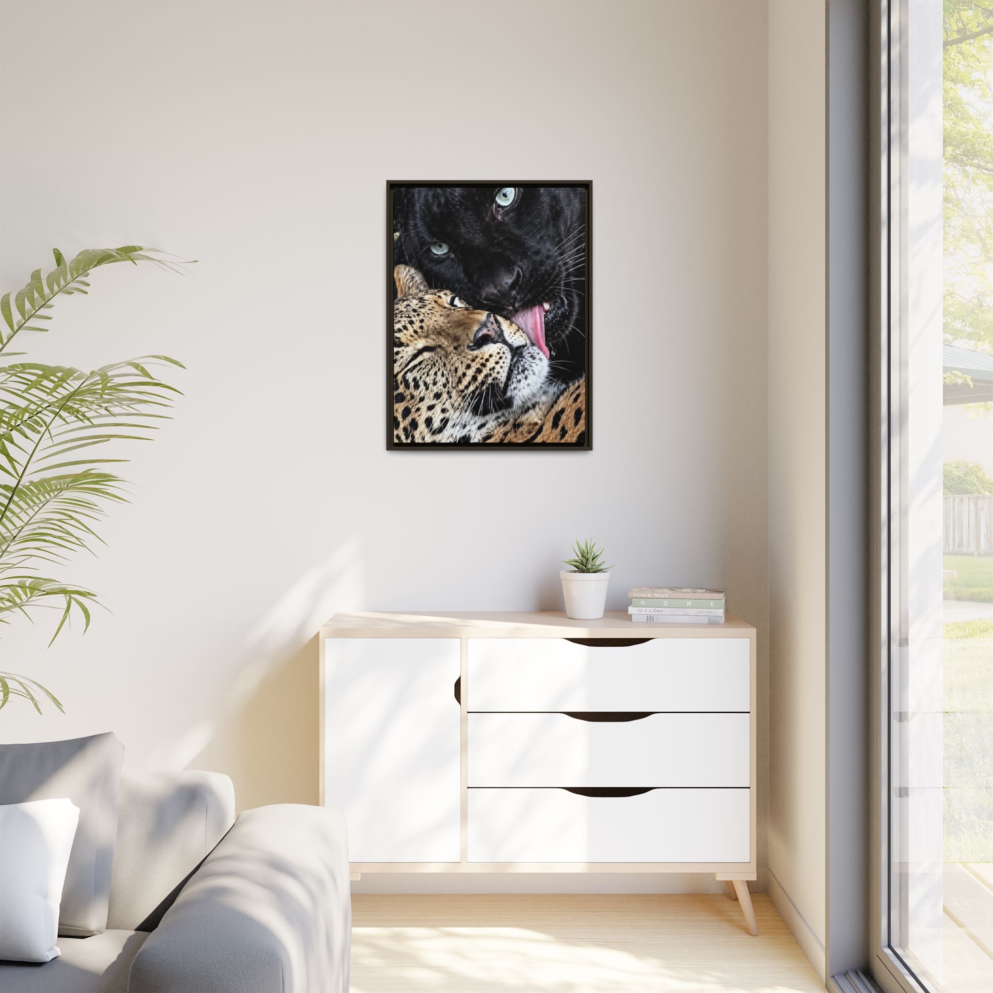 Big Cat Portrait Matte Canvas Framed — 'Perfect' Love-Themed Multi-Color Wall Art