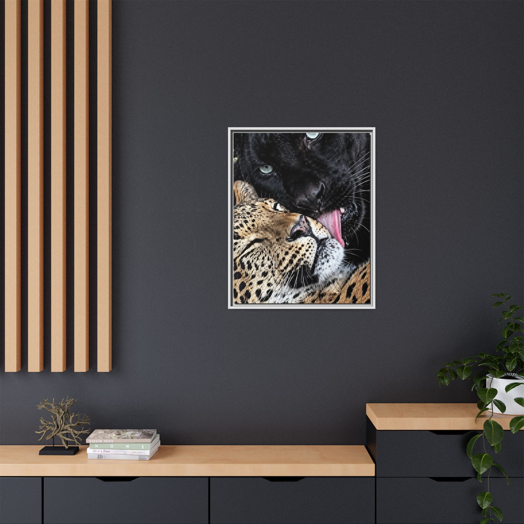 Big Cat Portrait Matte Canvas Framed — 'Perfect' Love-Themed Multi-Color Wall Art