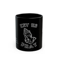 Let Us Pray Black Mug — Praying Hands Coffee Cup with John 3:16 Scripture