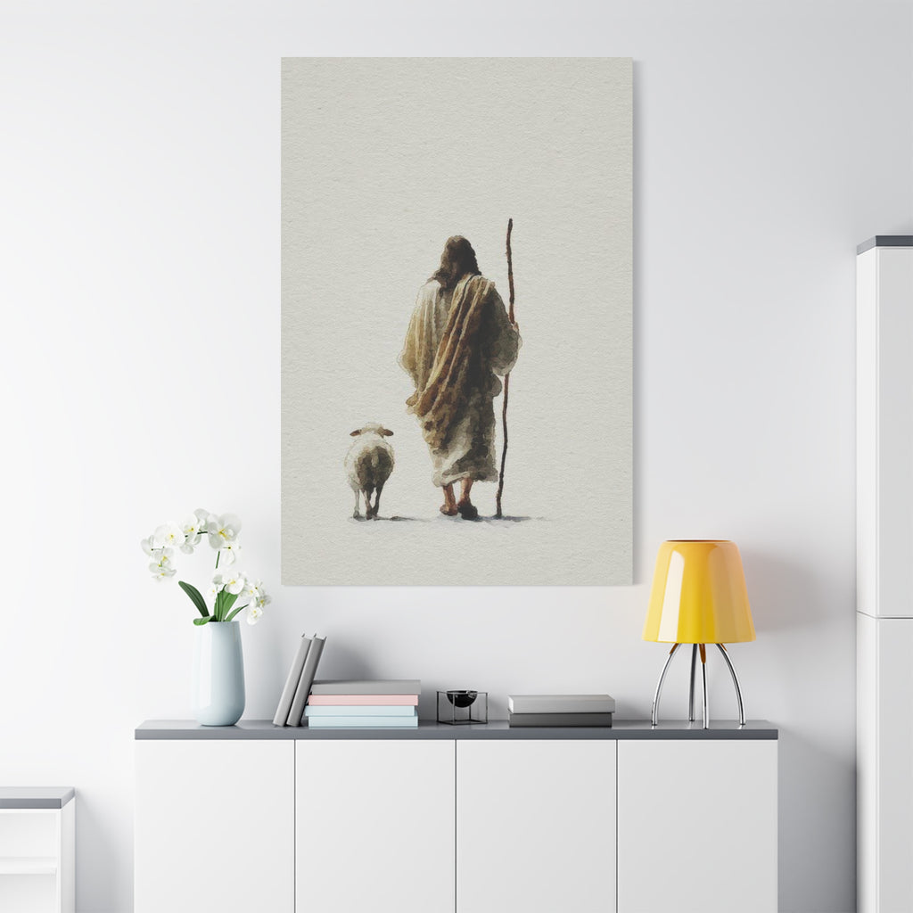 Christian Shepherd Canvas Print – Jesus With Lamb Matte Stretched Wall Art