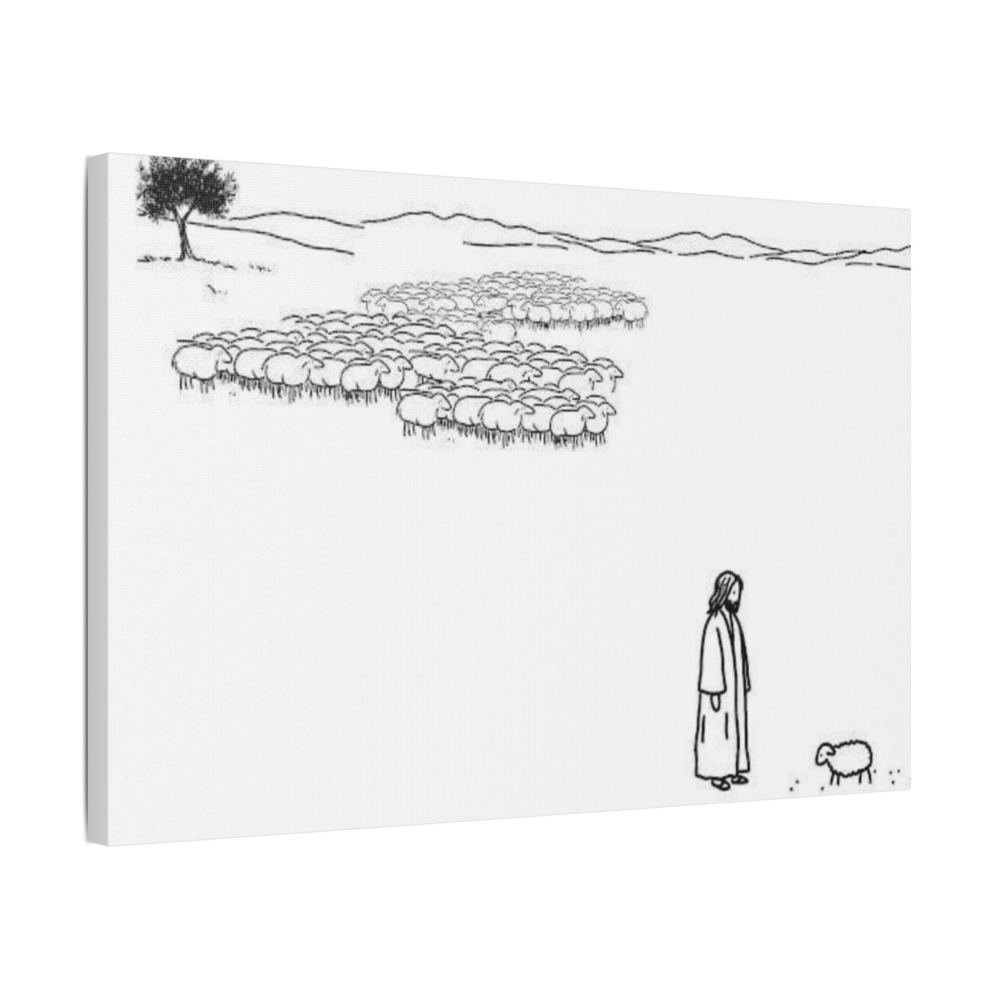 Jesus With One Lost Sheep Satin Canvas Wall Art