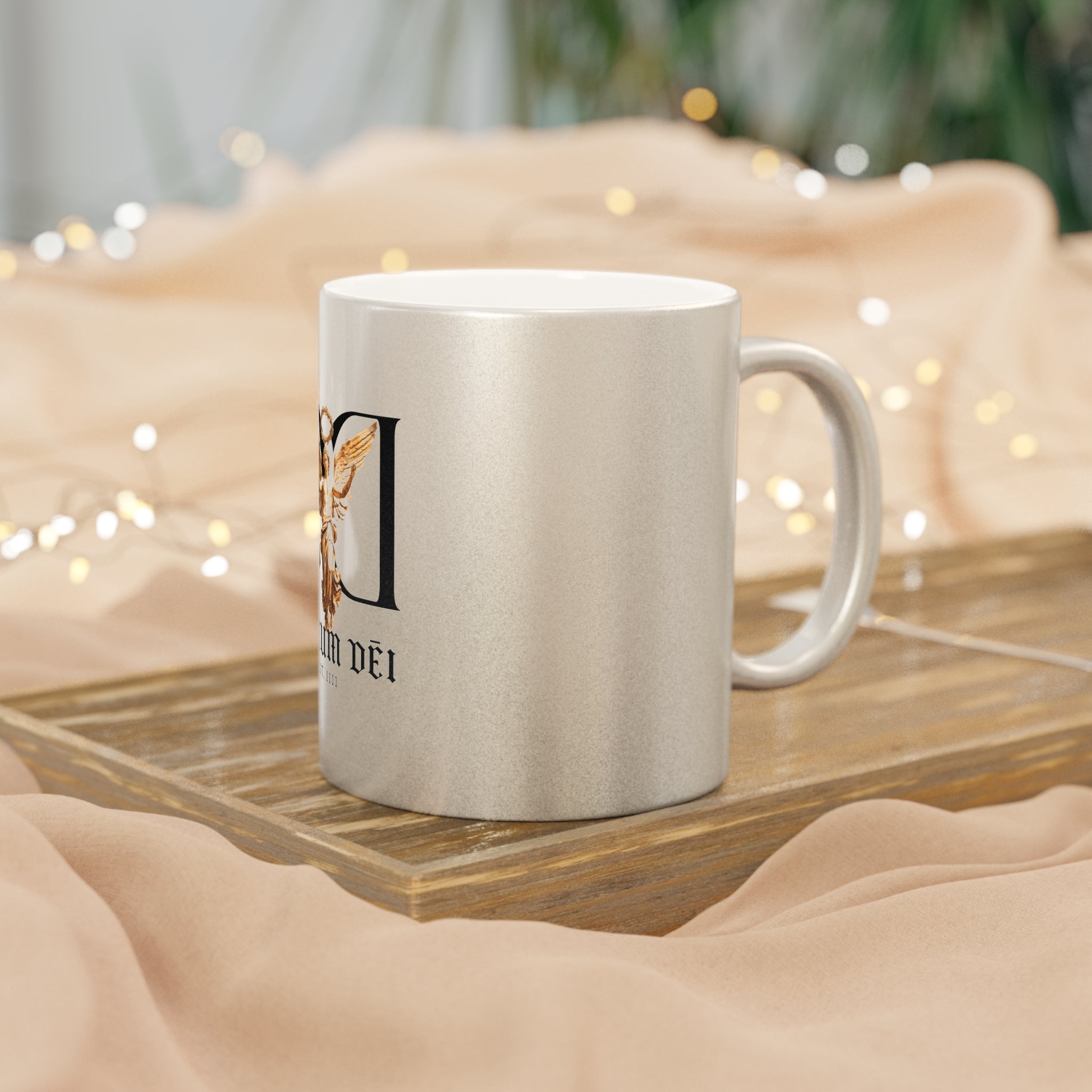 Metallic Ceramic Mug — Donum Dei Angel Design (Silver/Gold)