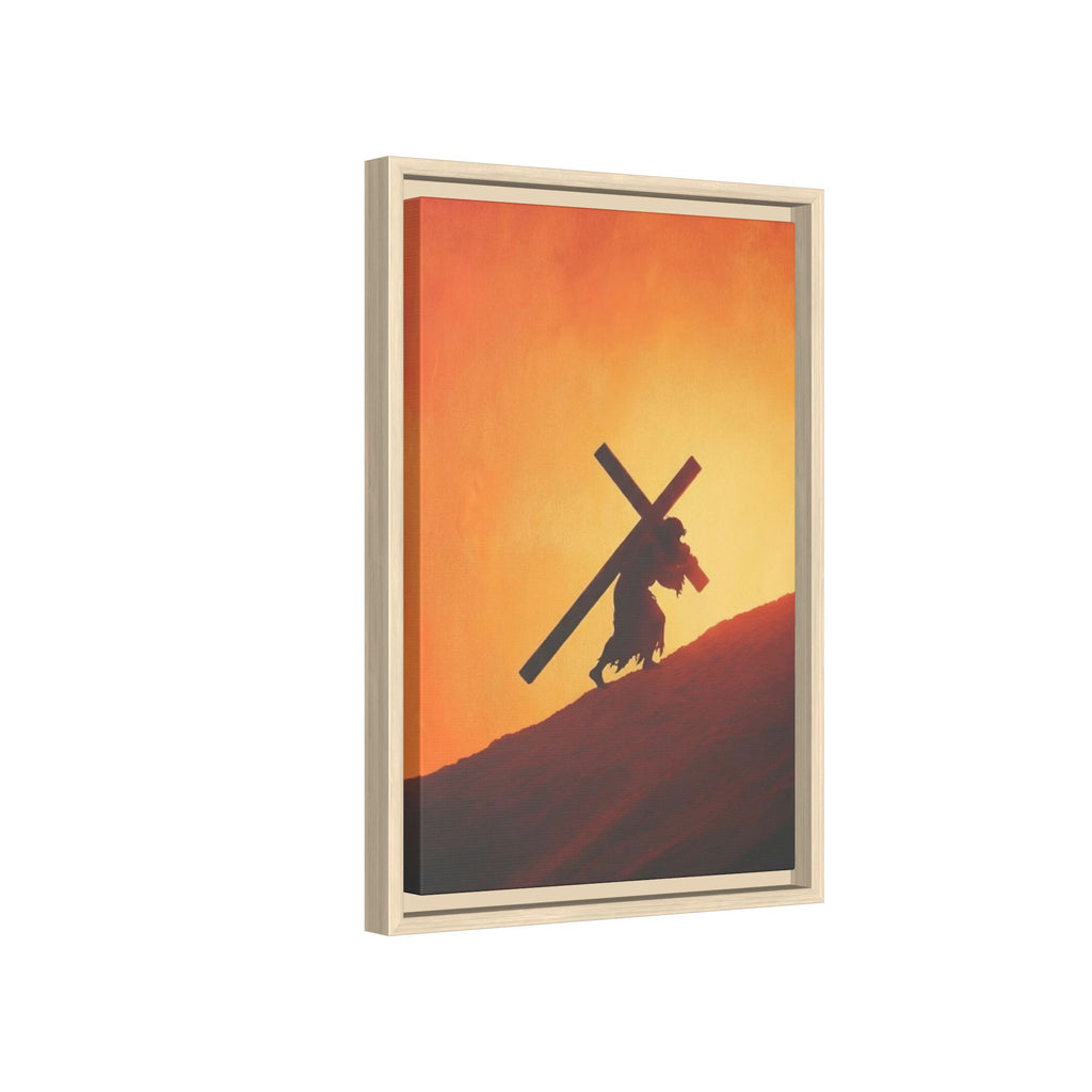 Jesus Christ Carrying Cross Framed Canvas — 'The World On His Shoulder' Sunset Art