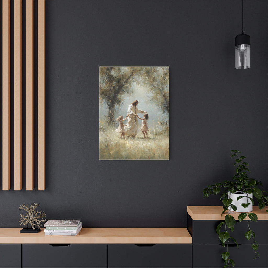 Jesus Dancing with Children Matte Canvas Wall Art — Religious Christian Home Decor