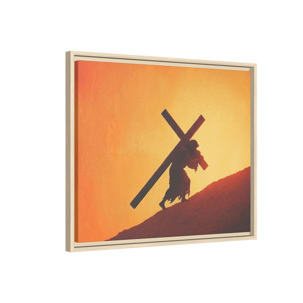 Jesus Christ Carrying Cross Framed Canvas — 'The World On His Shoulder' Sunset Art
