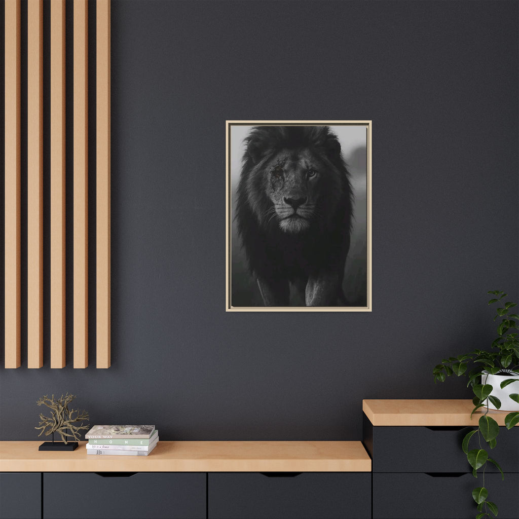 Framed Matte Canvas Lion Wall Art – Black & White Majestic Lion Print