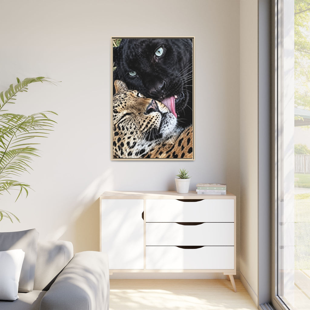 Big Cat Portrait Matte Canvas Framed — 'Perfect' Love-Themed Multi-Color Wall Art