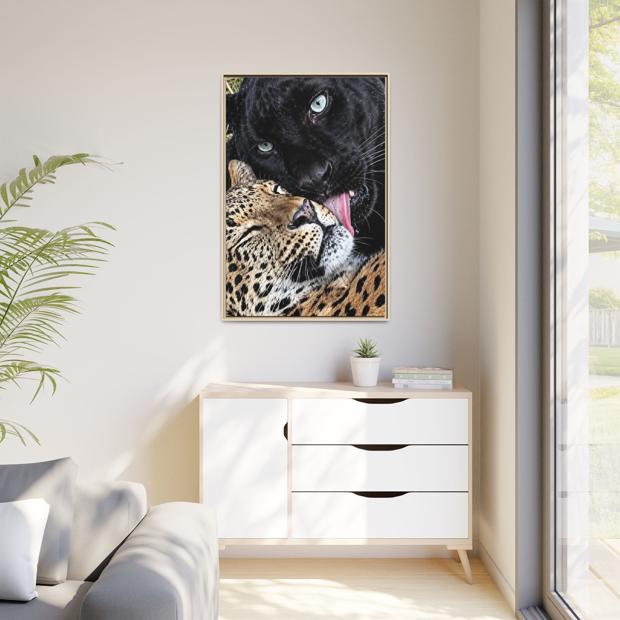 Big Cat Portrait Matte Canvas Framed — 'Perfect' Love-Themed Multi-Color Wall Art