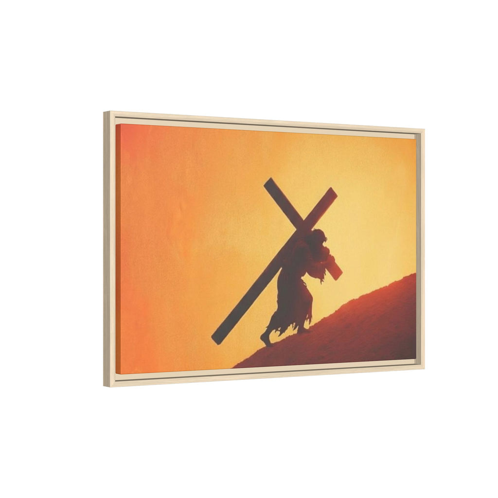 Jesus Christ Carrying Cross Framed Canvas — 'The World On His Shoulder' Sunset Art