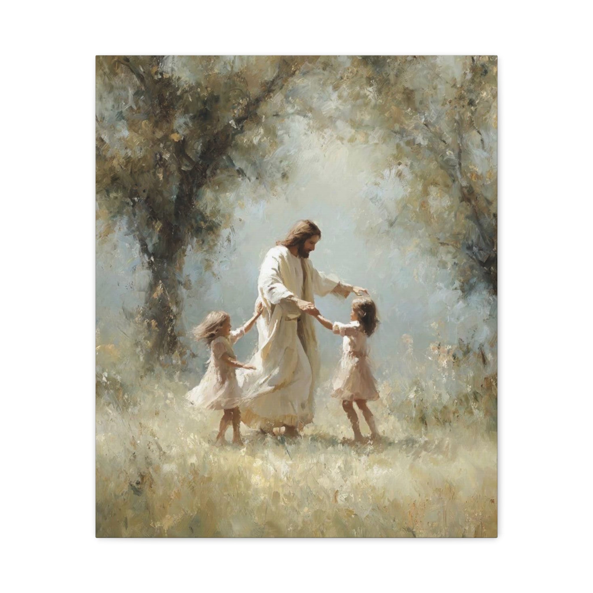 Jesus Dancing with Children Matte Canvas Wall Art — Religious Christian Home Decor