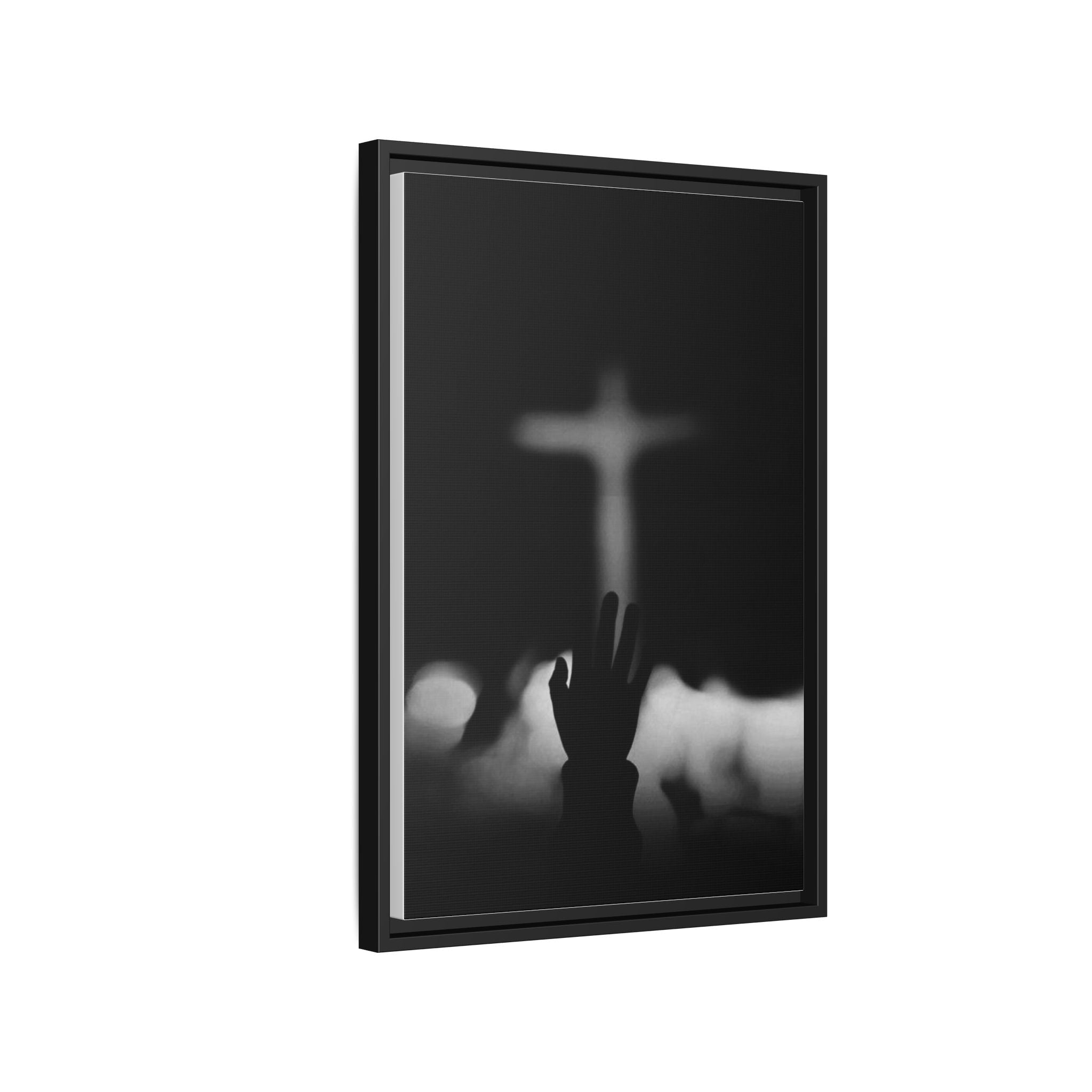 Framed Matte Canvas - Worship Silhouette Cross Wall Art