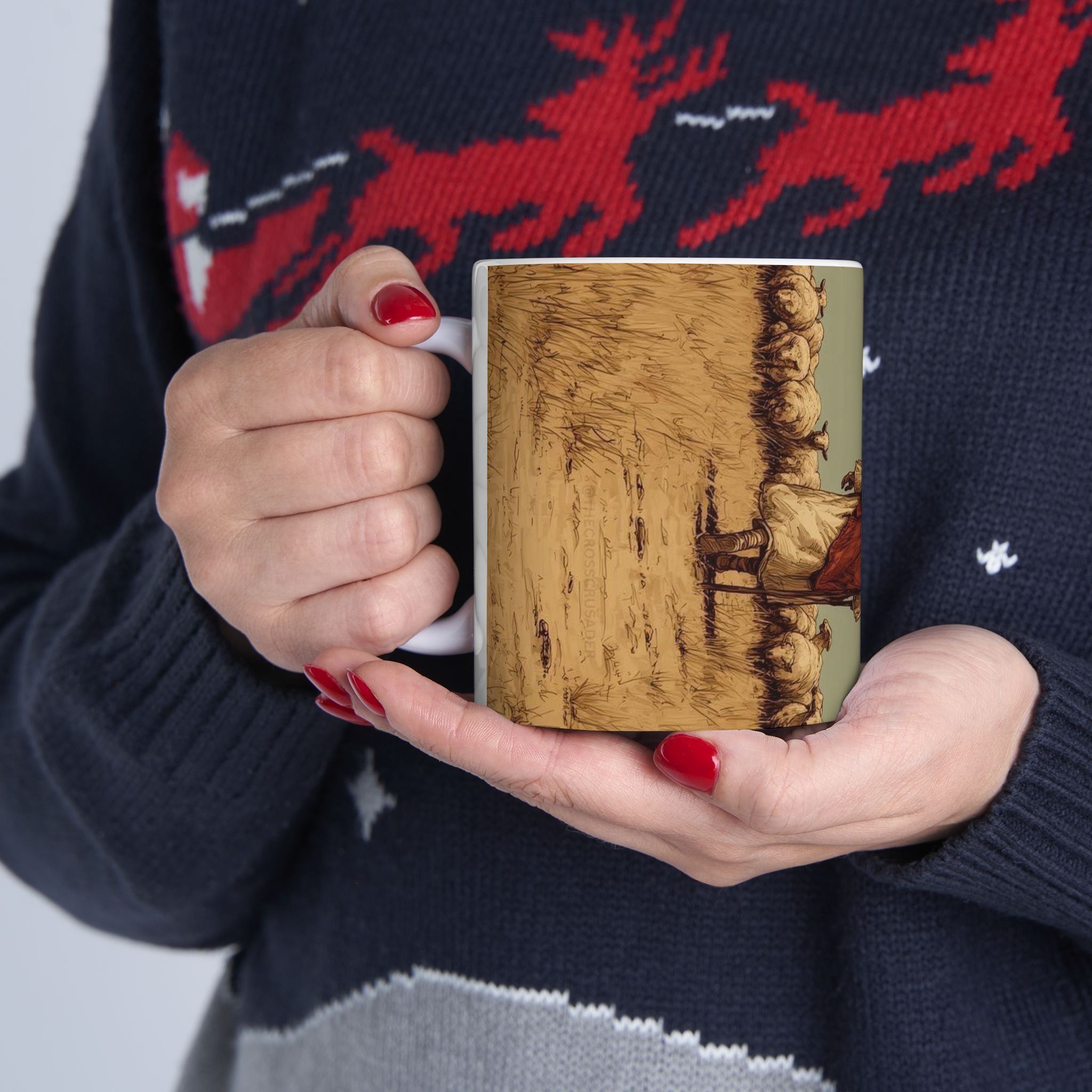 Rustic Shepherd Ceramic Mug – Vintage Pastor Walking Scene Coffee Cup (11oz, 15oz)