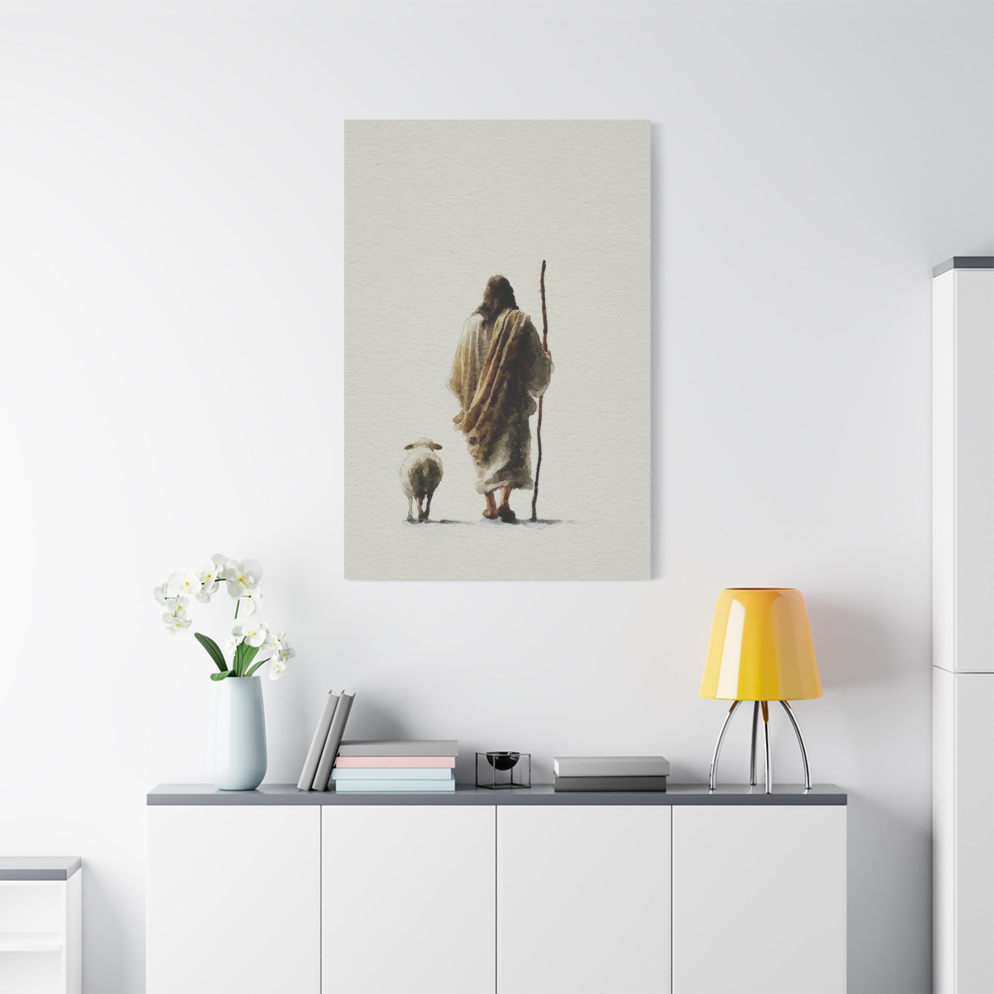 Christian Shepherd Canvas Print – Jesus With Lamb Matte Stretched Wall Art
