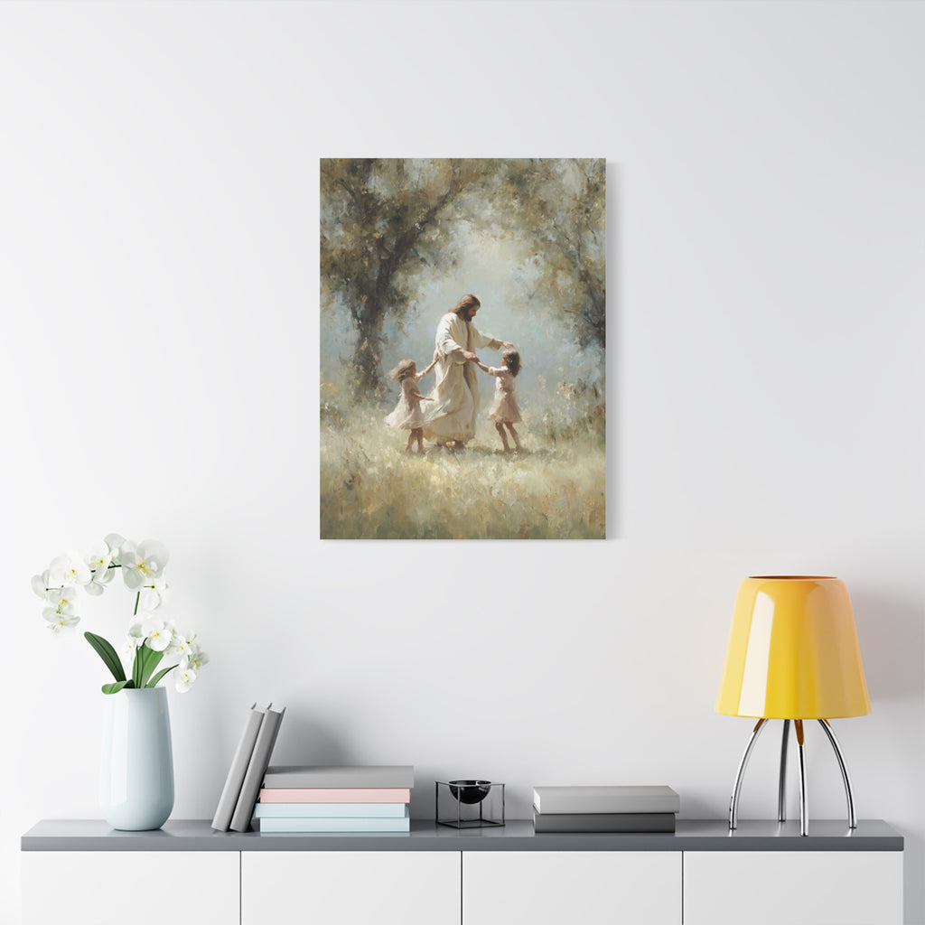 Jesus Dancing with Children Matte Canvas Wall Art — Religious Christian Home Decor