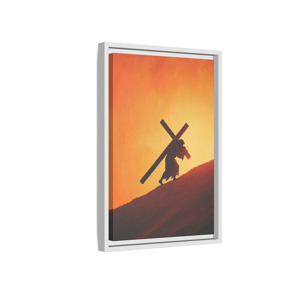 Jesus Christ Carrying Cross Framed Canvas — 'The World On His Shoulder' Sunset Art
